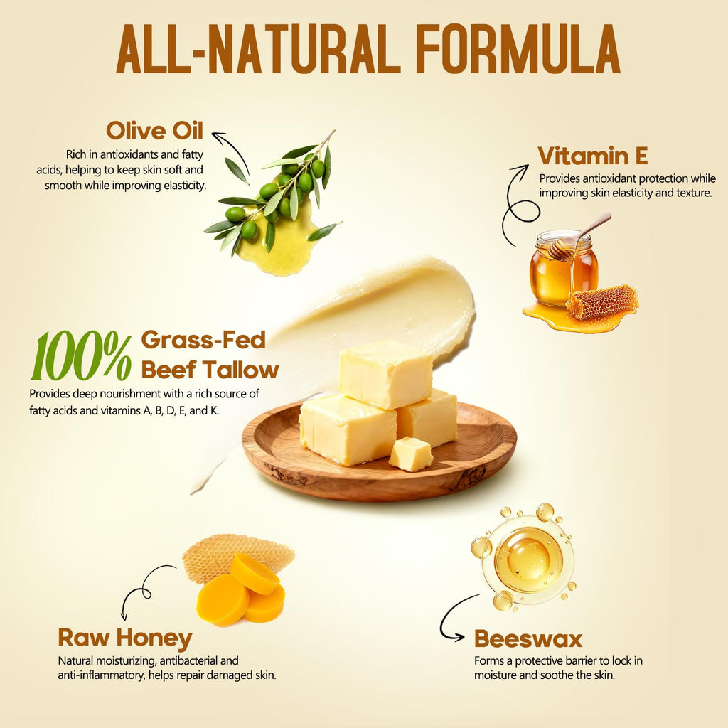 Hicream Beef Tallow Balm | 100% Organic Grass-Fed Moisturizer for Dry Skin