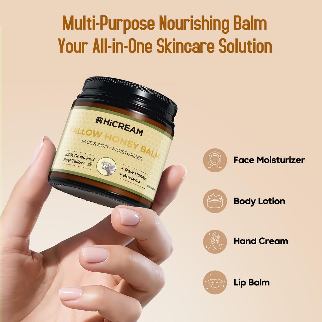 Hicream Beef Tallow Balm | 100% Organic Grass-Fed Moisturizer for Dry Skin