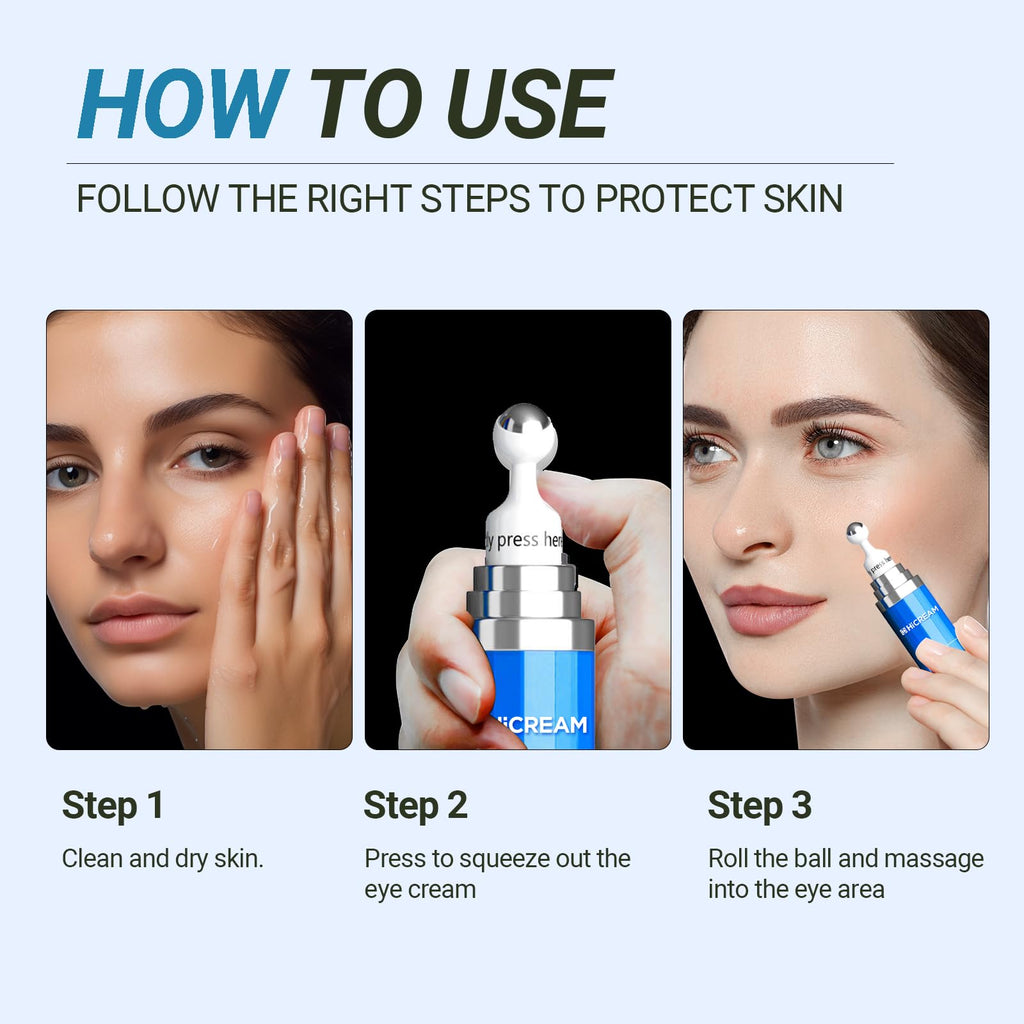 Hicream Eye Cream with 5% Caffeine & Hyaluronic Acid | 360° Roller Eye Serum for Puffy Eyes, Dark Circles & Fine Lines