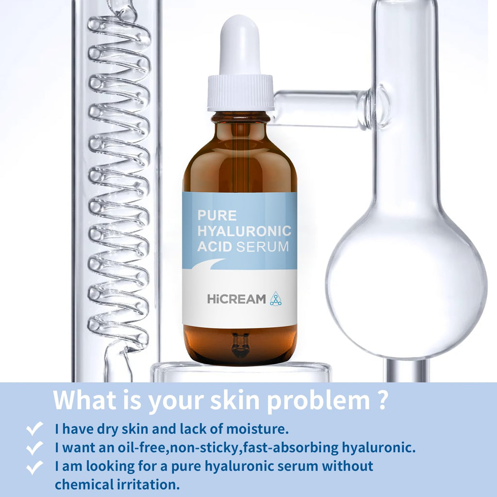 Hicream Hyaluronic Acid Serum for Face — Brightening, Hydration & Even Tone (2 Oz)