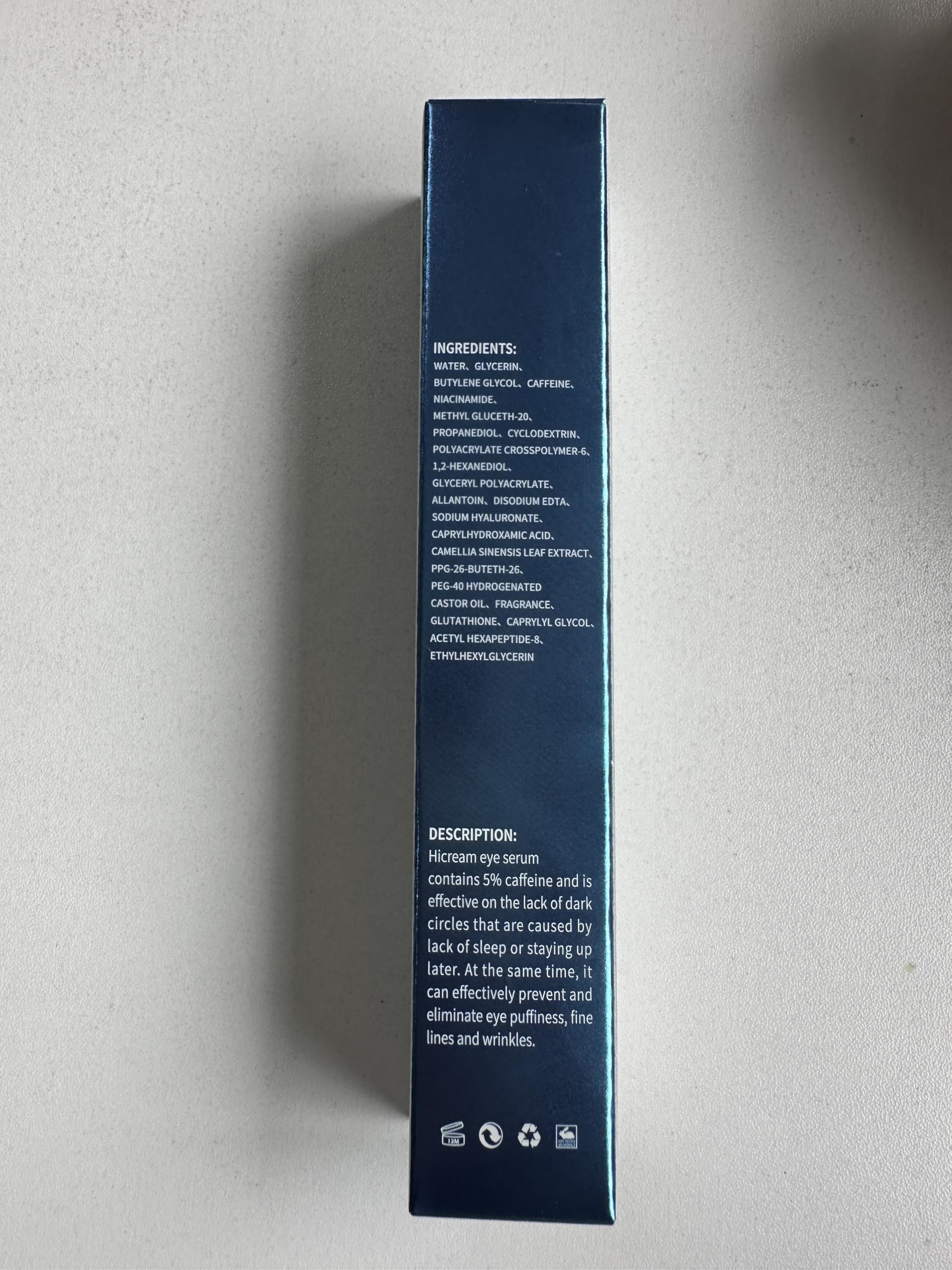 Hicream Eye Cream with 5% Caffeine & Hyaluronic Acid | 360° Roller Eye Serum for Puffy Eyes, Dark Circles & Fine Lines