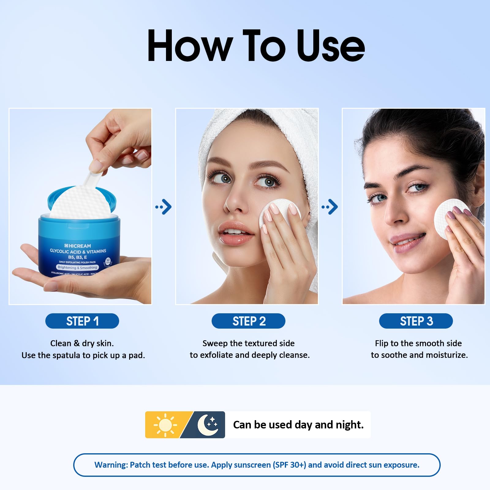 Hicream Glycolic Acid Exfoliating Pads | Dual-Texture Toner for Pore Care & Radiance
