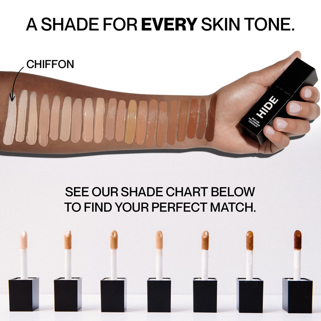 Hide Liquid Concealer – Medium to Full Coverage, Oil-Free, Chiffon Shade Finder, 0.5 oz