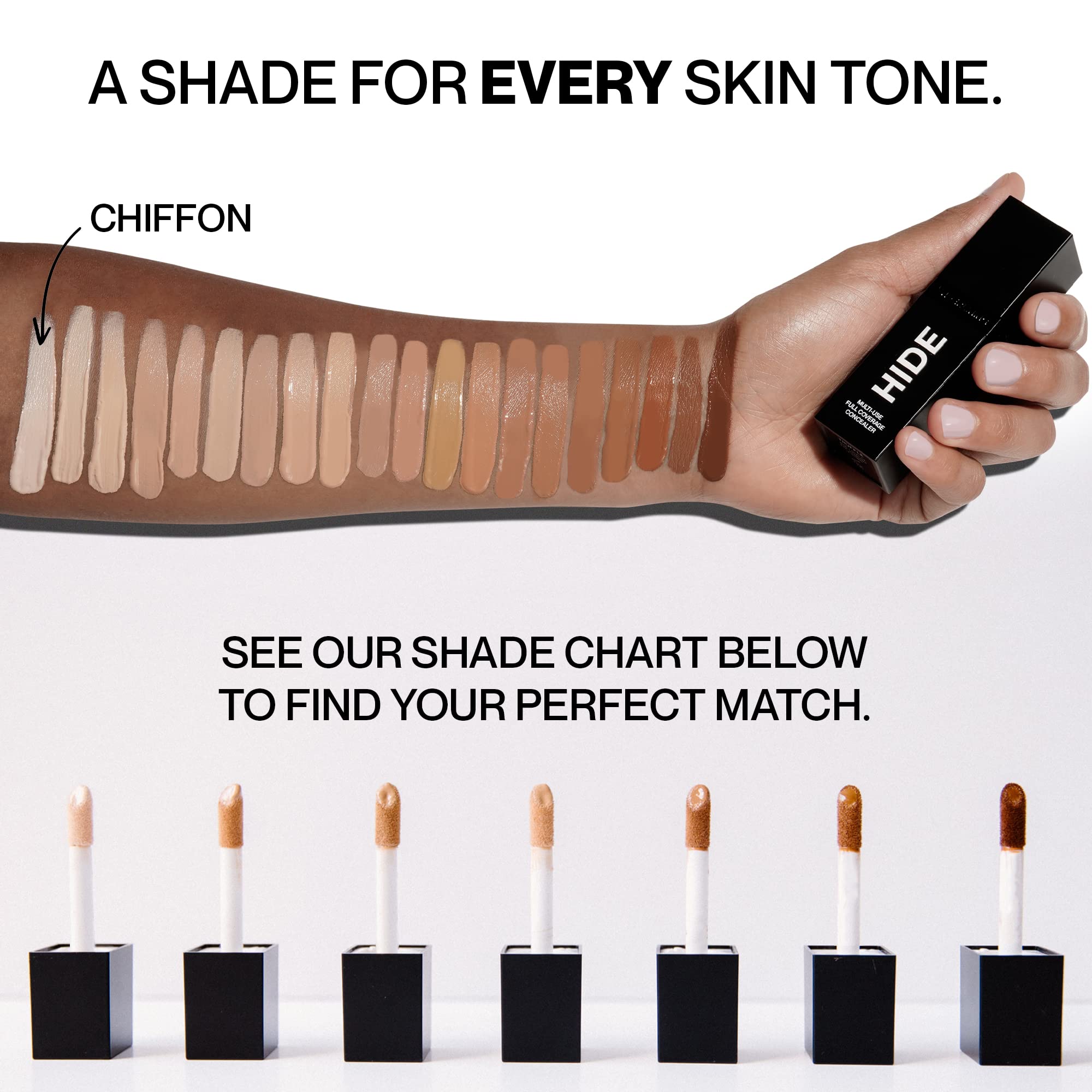 Hide Liquid Concealer – Medium to Full Coverage, Oil-Free, Chiffon Shade Finder, 0.5 oz