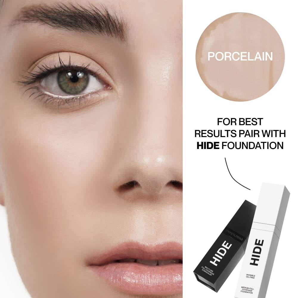 HIDE PREMIUM Liquid Foundation – Waterproof, Multi-Use Coverage for All Skin Types, Porcelain 1 oz