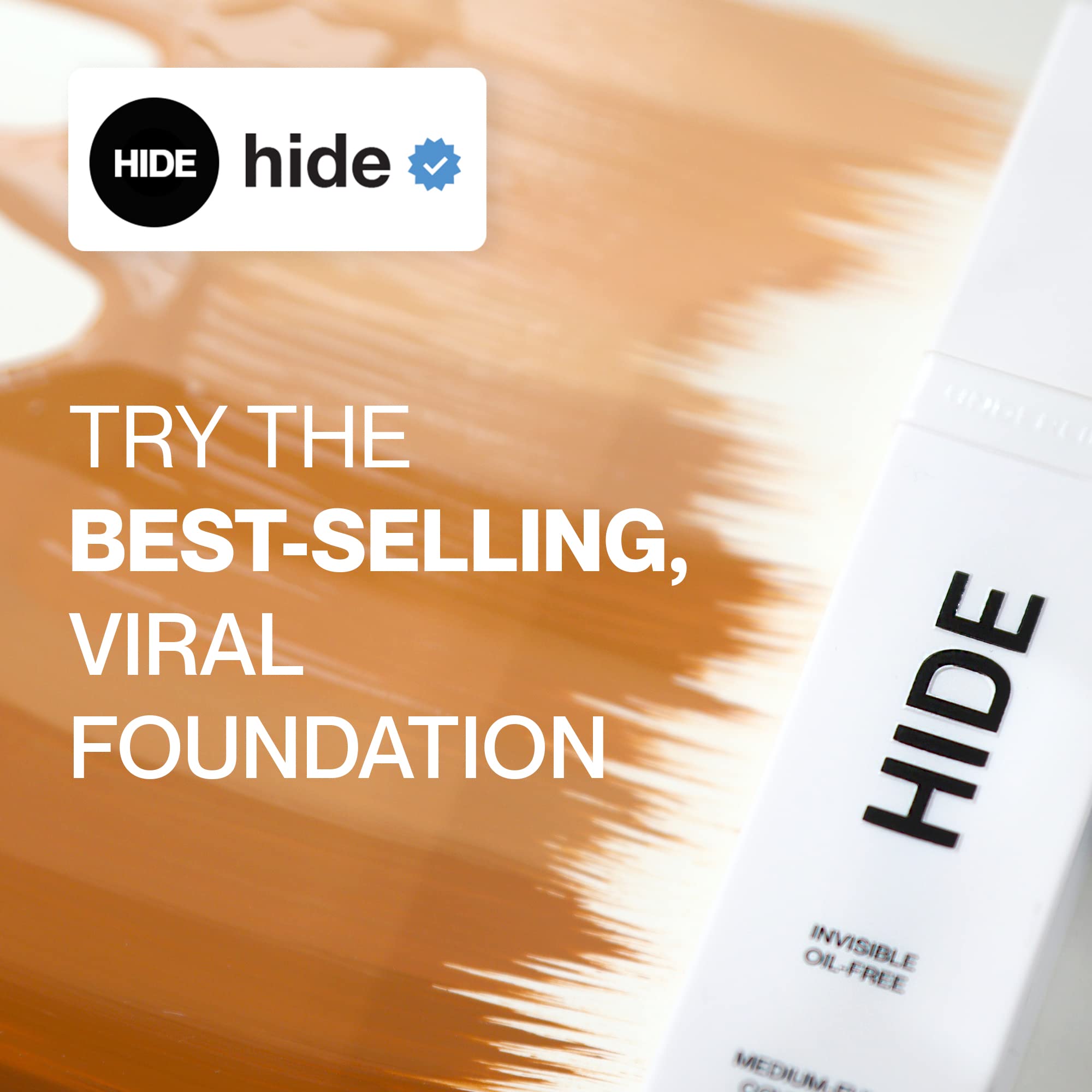 HIDE PREMIUM Liquid Foundation – Waterproof, Multi-Use Coverage for All Skin Types, Porcelain 1 oz