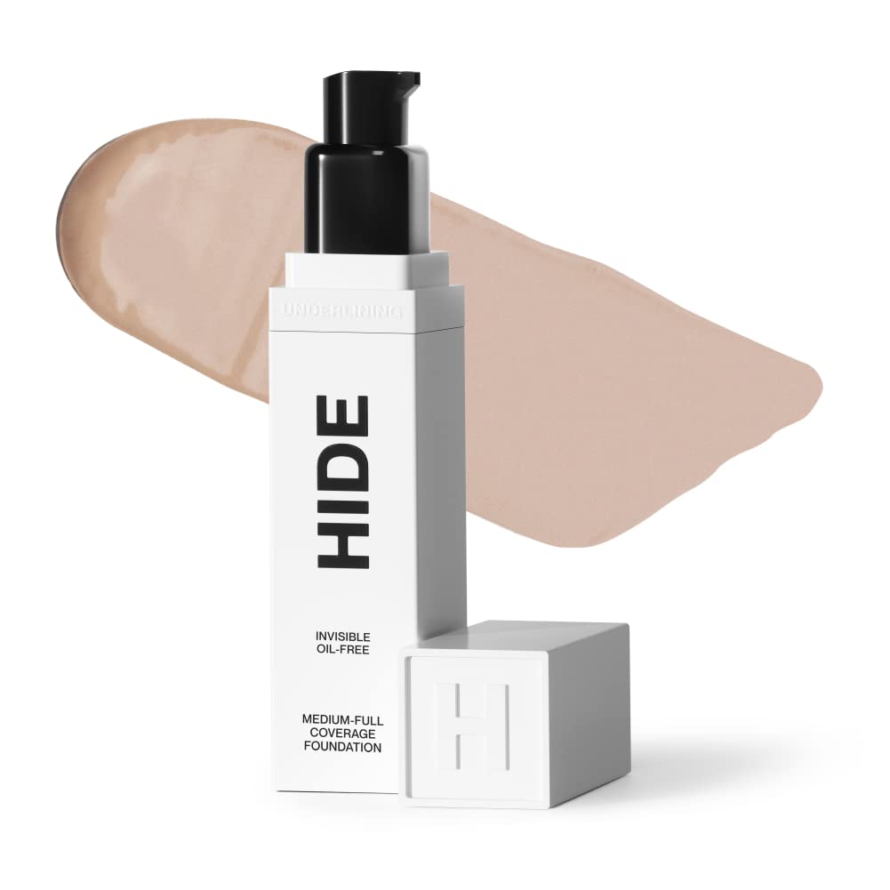 HIDE PREMIUM Liquid Foundation – Waterproof, Multi-Use Coverage for All Skin Types, Porcelain 1 oz