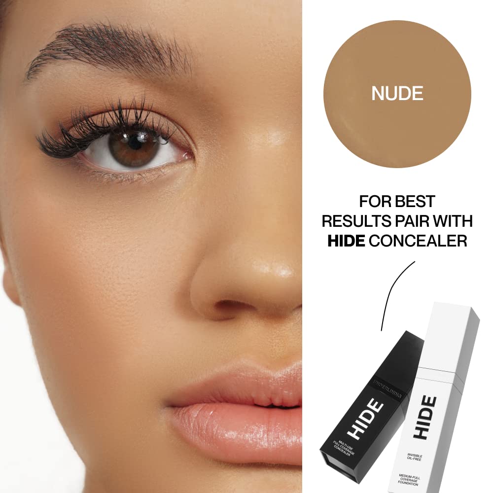 HIDE PREMIUM Liquid Foundation | Waterproof, Medium to Full Coverage, Shade Finder | Nude, 1 fl oz