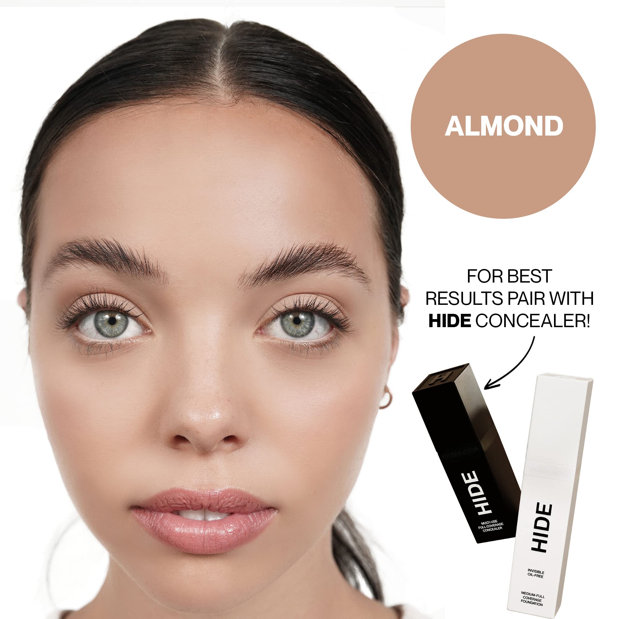 Hide Premium Liquid Foundation – Waterproof, Multi-Use, Almond Shade | Medium to Full Coverage