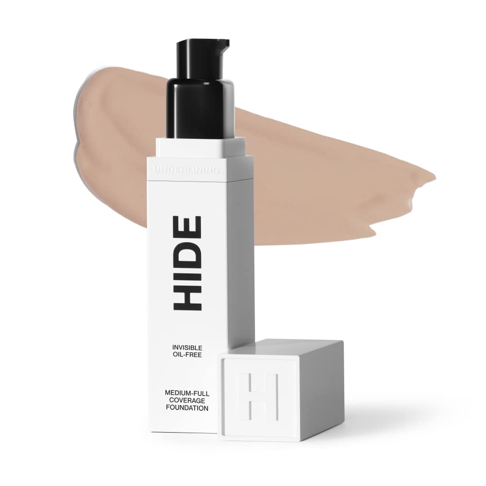 Hide Premium Liquid Foundation Vanilla – Waterproof, Medium to Full Coverage, All Skin Types, Shade Finder, 1 oz