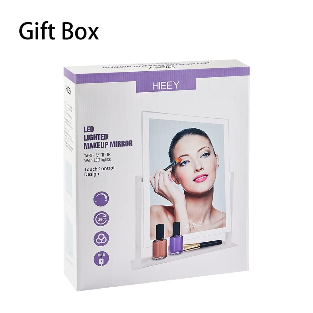 HIEEY Lighted Makeup Mirror with 3 Color Modes, 360° Rotation, and 20X Magnification