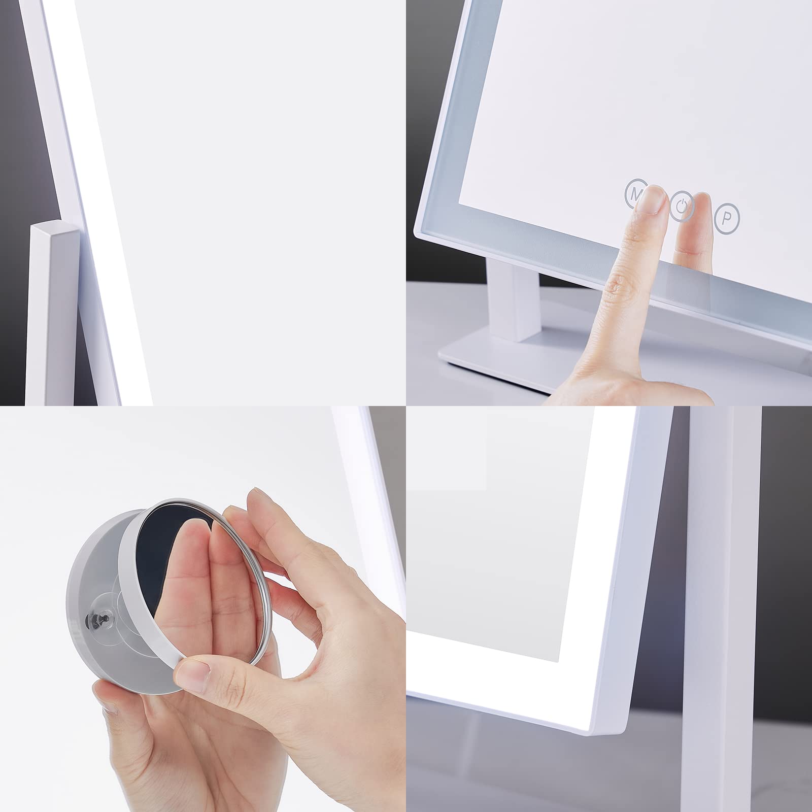 HIEEY Lighted Makeup Mirror with 3 Color Modes, 360° Rotation, and 20X Magnification