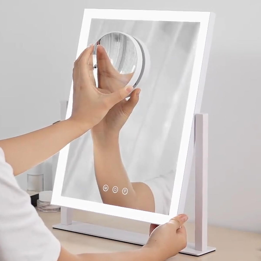 HIEEY Lighted Makeup Mirror with 3 Color Modes, 360° Rotation, and 20X Magnification