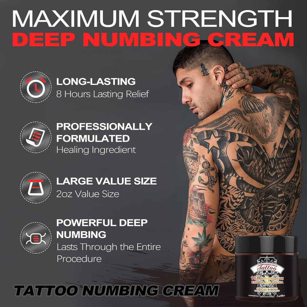 HIEKERS 8 Hours Maximum Strength Numbing Cream for Tattoos - Extra Strength Pain Relief (2oz / 60ml)