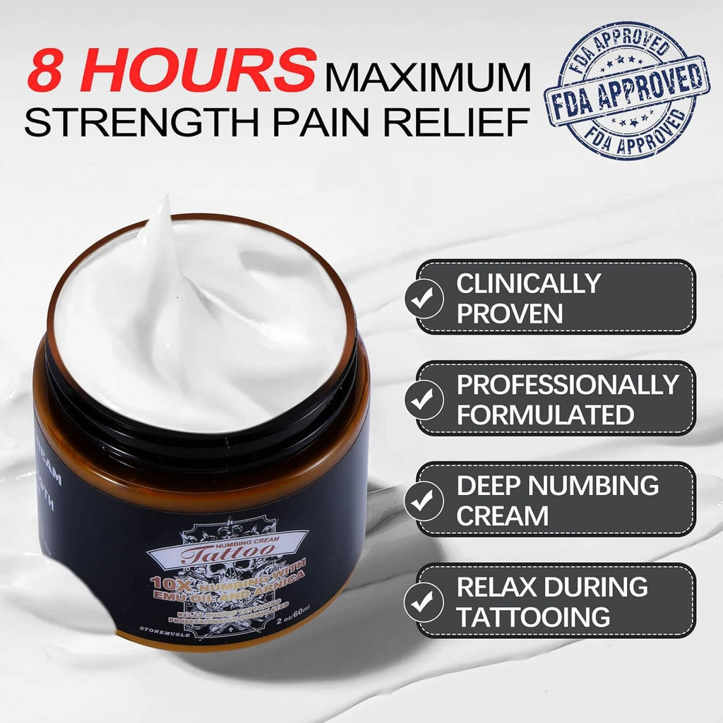 HIEKERS 8 Hours Maximum Strength Numbing Cream for Tattoos - Extra Strength Pain Relief (2oz / 60ml)