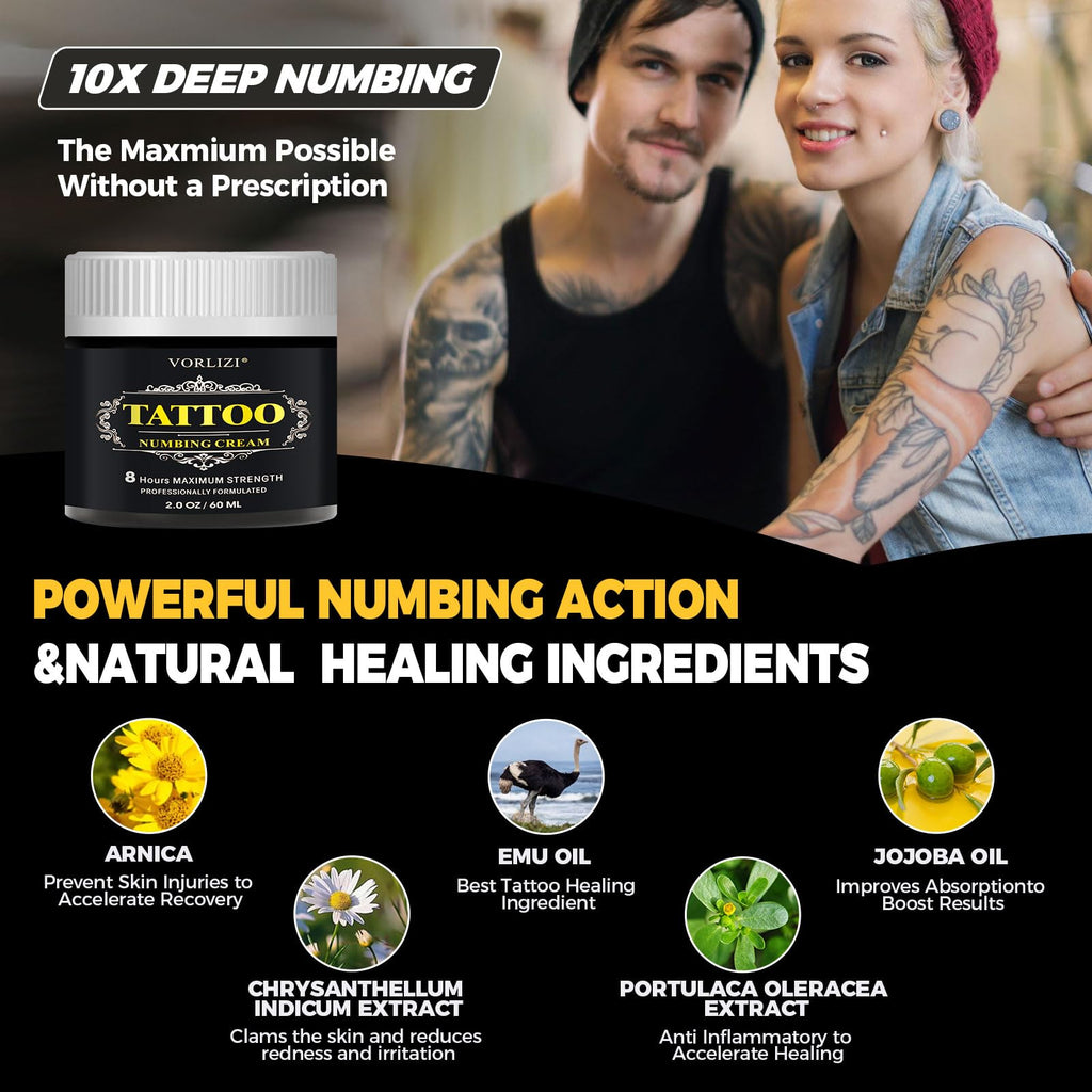 HIEKERS Painless Tattoo Numbing Cream - Extra Strength, 60g (2.0oz)