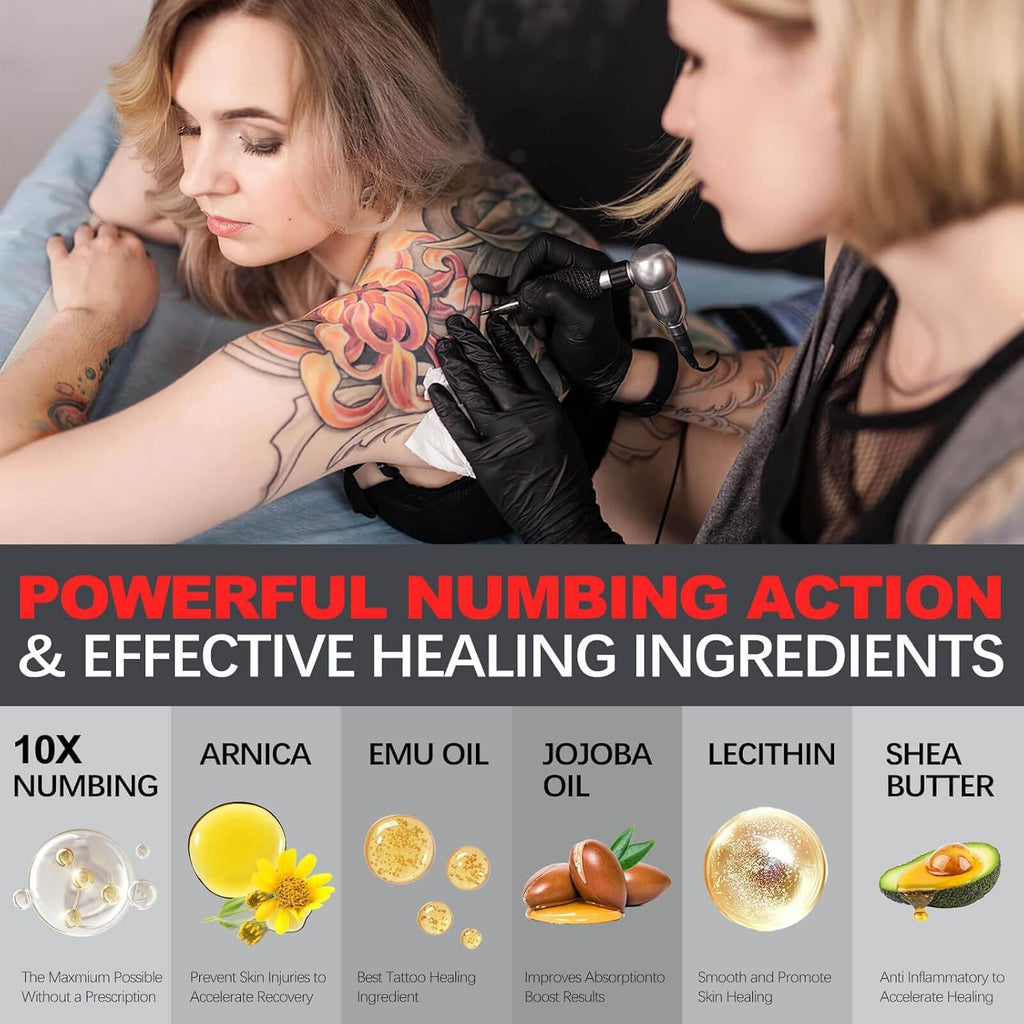 HIEKERS 8 Hours Maximum Strength Numbing Cream for Tattoos - Extra Strength Pain Relief (2oz / 60ml)