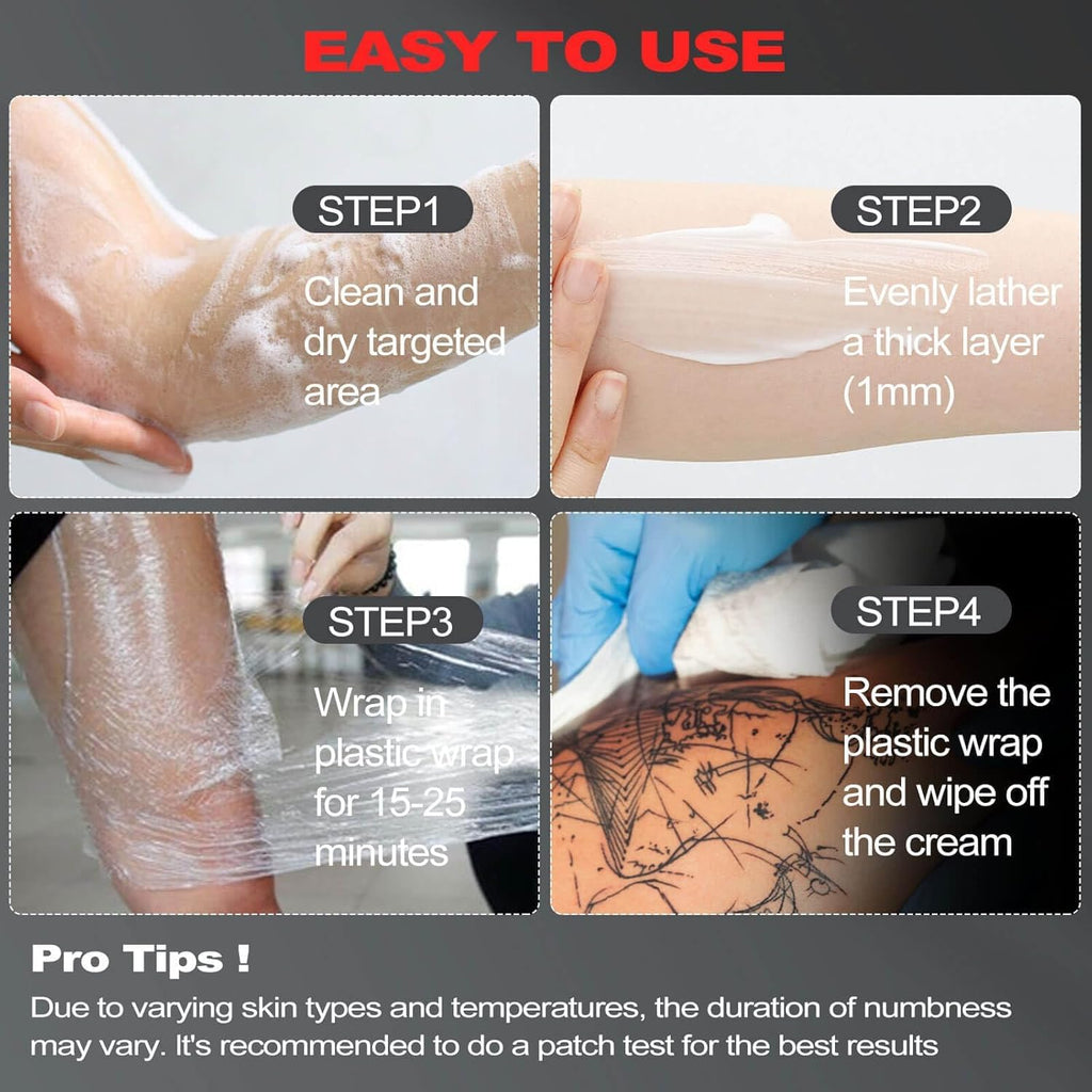 HIEKERS 8 Hours Maximum Strength Numbing Cream for Tattoos - Extra Strength Pain Relief (2oz / 60ml)