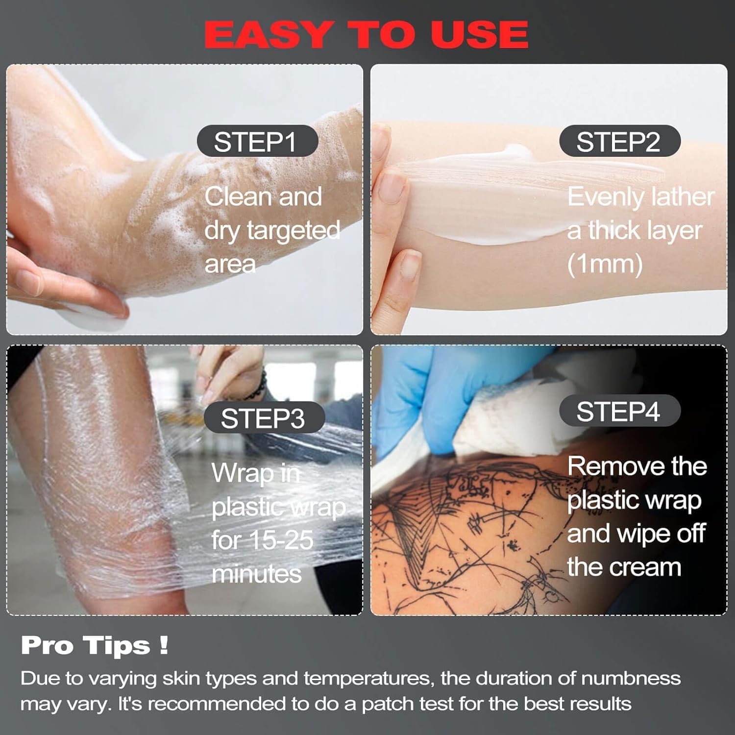 HIEKERS 8 Hours Maximum Strength Numbing Cream for Tattoos - Extra Strength Pain Relief (2oz / 60ml)