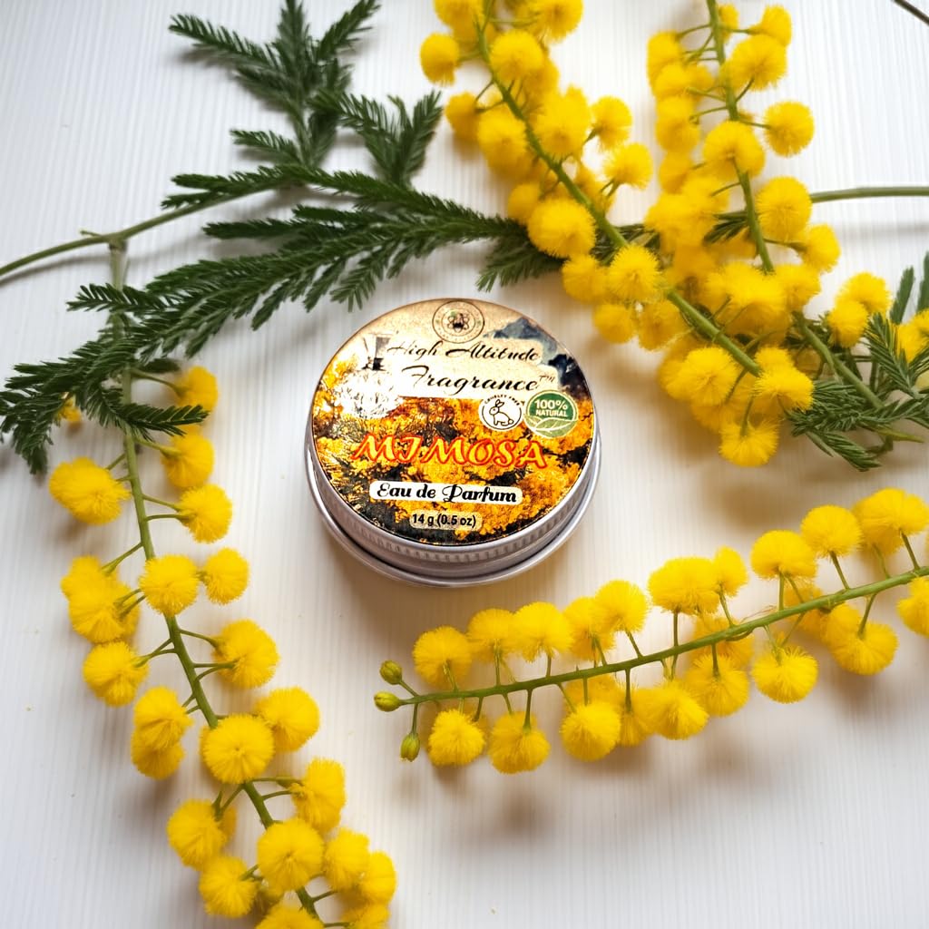 HIGH ALTITUDE ORGANICS MIMOSA Solid Perfume Balm – Eau de Parfum, Travel Size 0.5oz