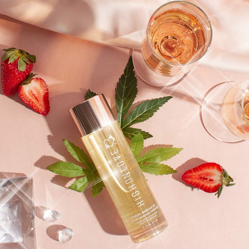 HIGHONLOVE Natural Body Oil – Hemp Seed, Grape Seed & Vitamin E | Strawberries & Champagne (120 ml)