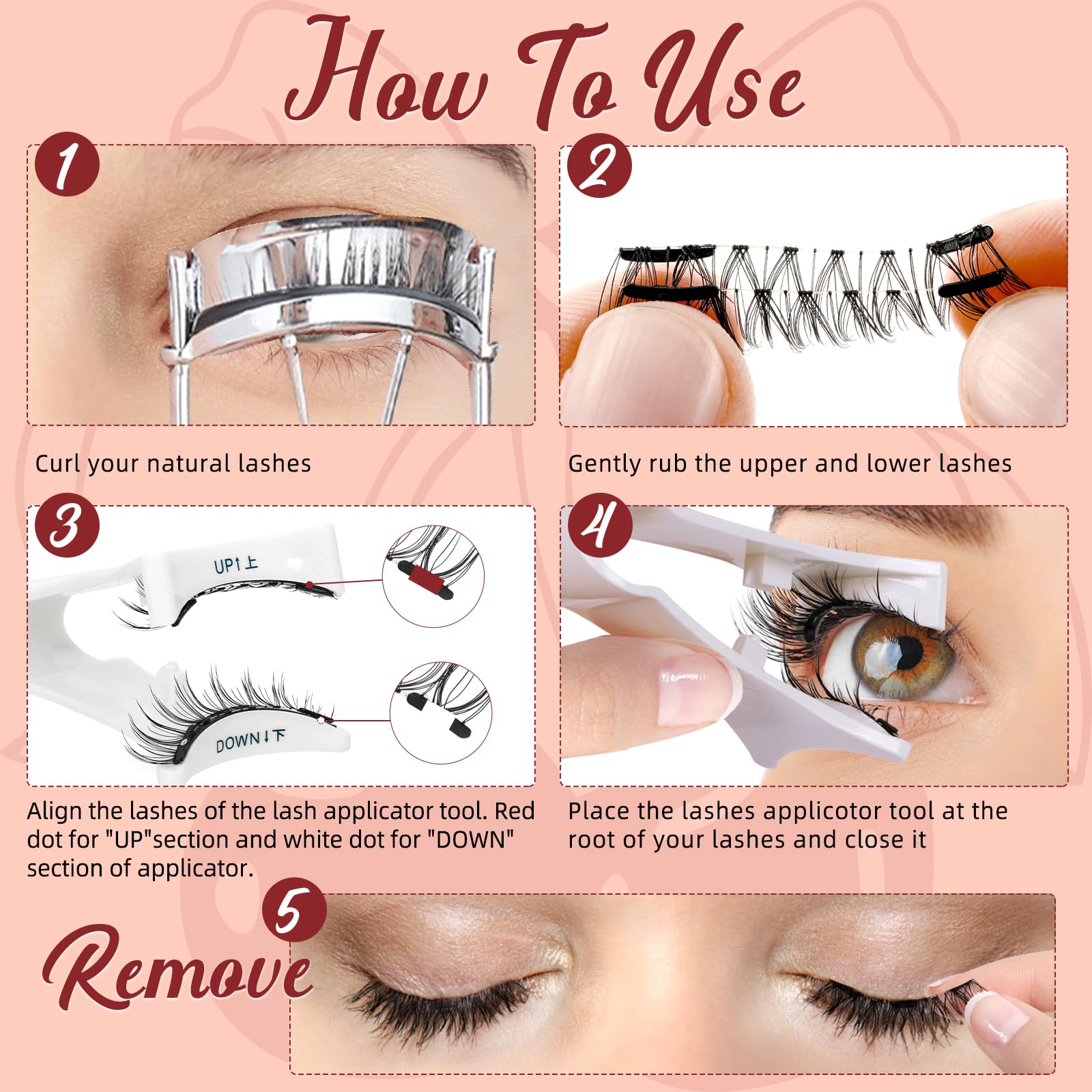 Higu Clace Magnetic Eyelashes with Applicator — 2 Pairs, No Glue, Reusable Magnetic Lashes, Natural Look
