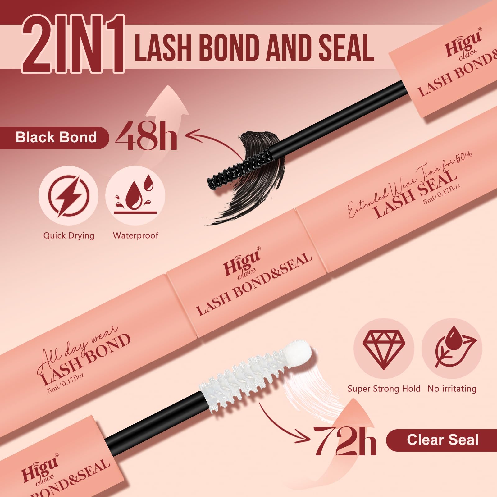Higu clace Wispy Lash Clusters Kit – 120 Pcs Natural Lashes, Bond & Seal, Clear Band
