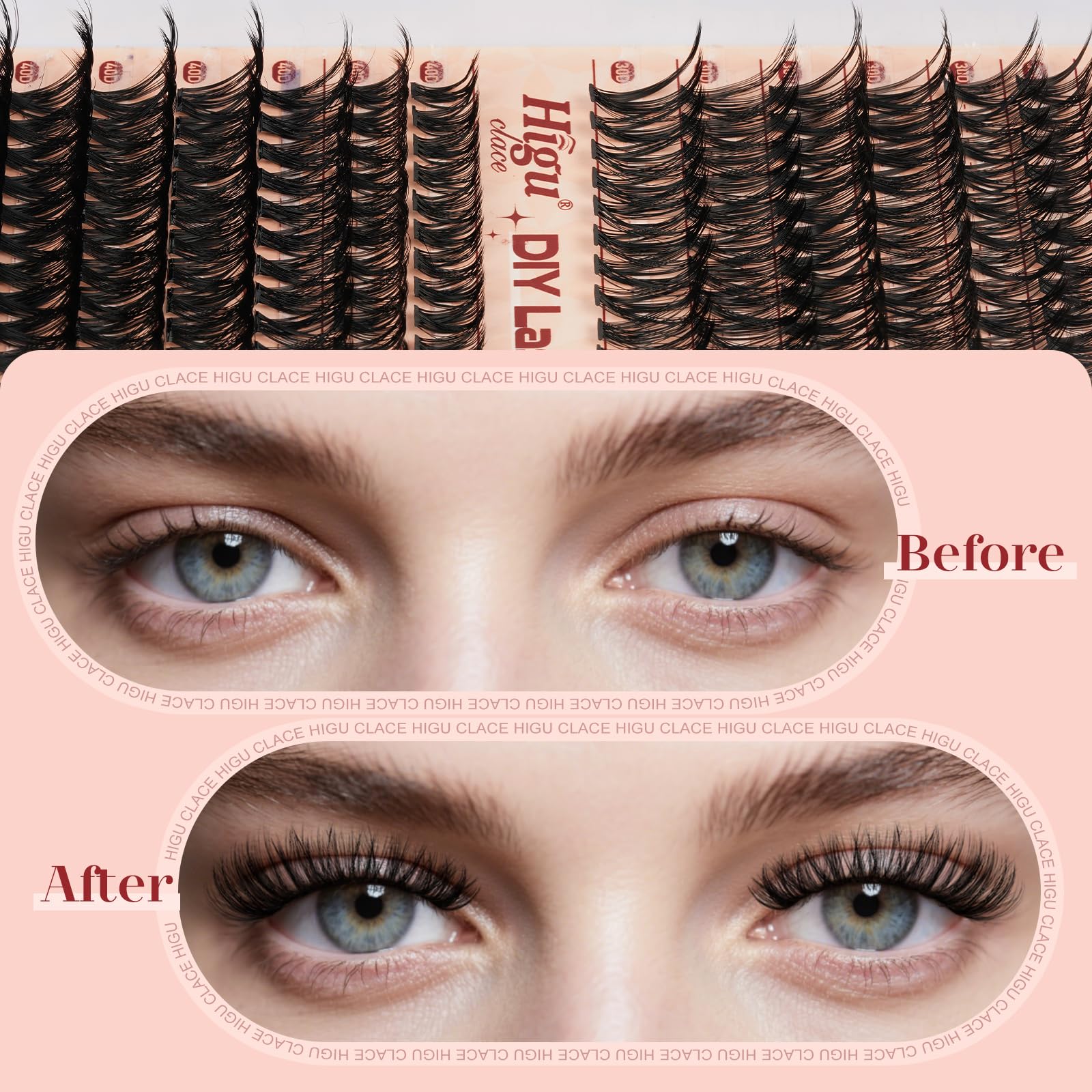 Higu clace Lash Clusters Kit DIY 280pcs — Natural 10-18mm 30D/40D Wispy Lashes with Bond & Seal