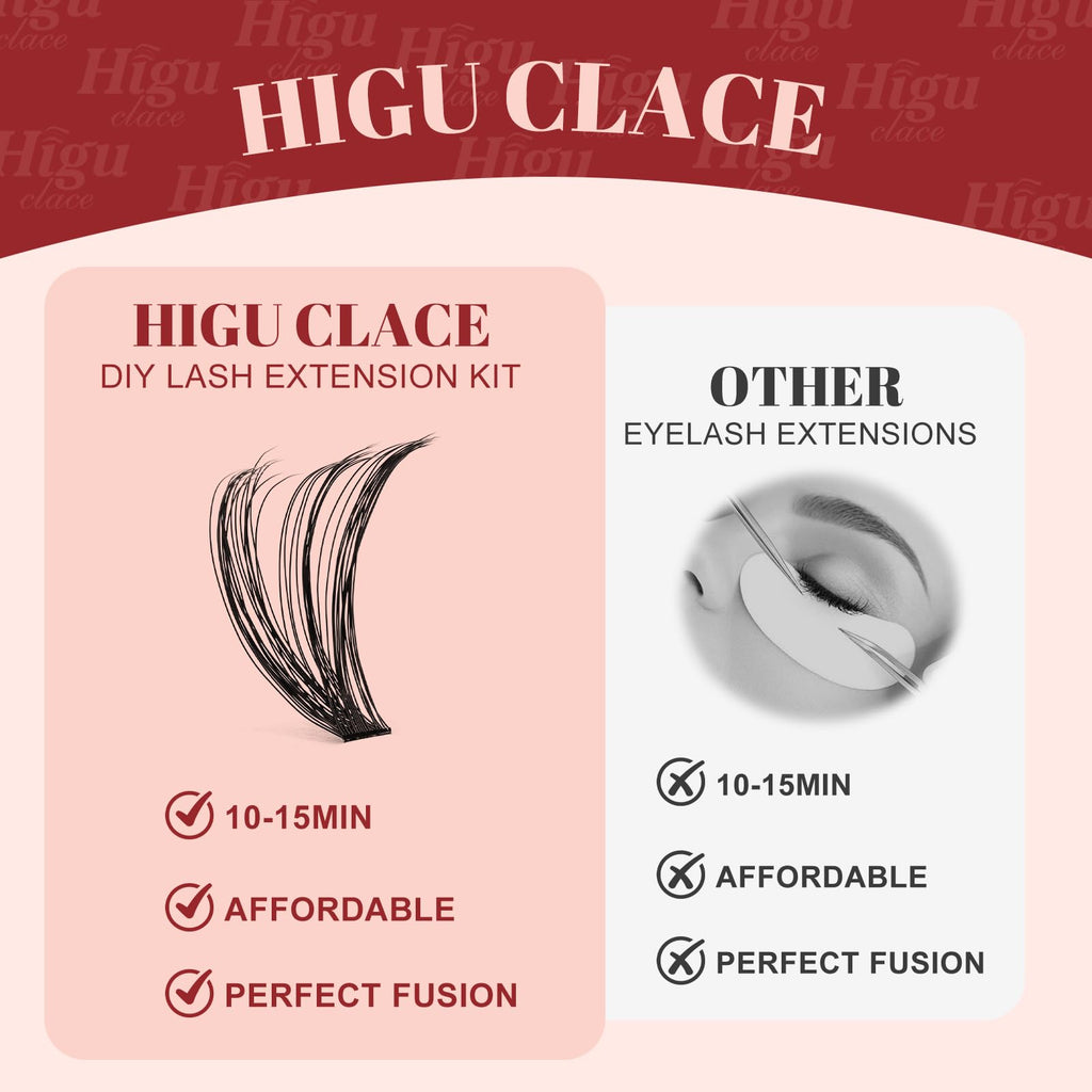 Higu clace Lash Clusters Kit DIY 280pcs — Natural 10-18mm 30D/40D Wispy Lashes with Bond & Seal