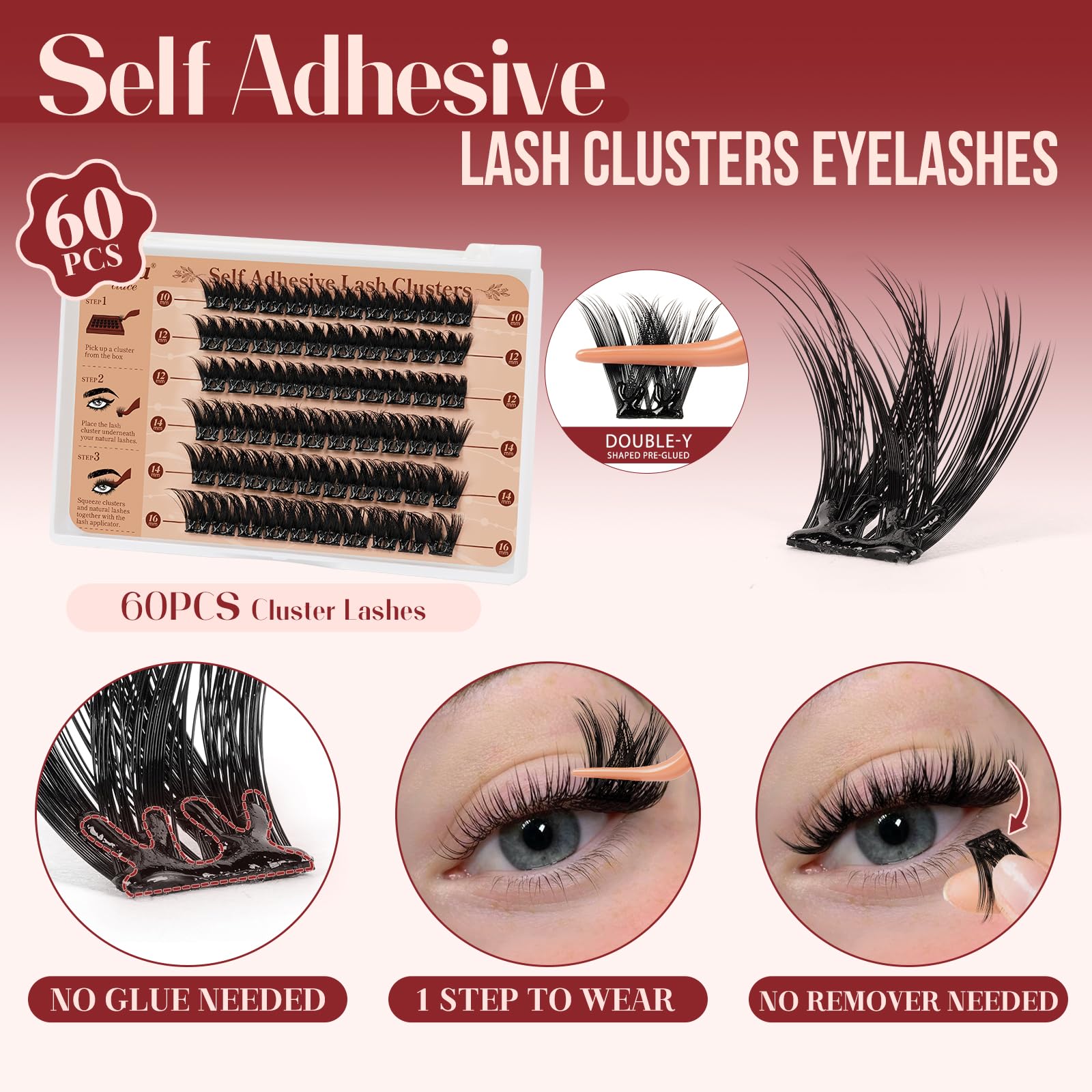 Higu Clace Self-Adhesive Eyelashes Kit – Pre-Glued Clusters 10-16mm