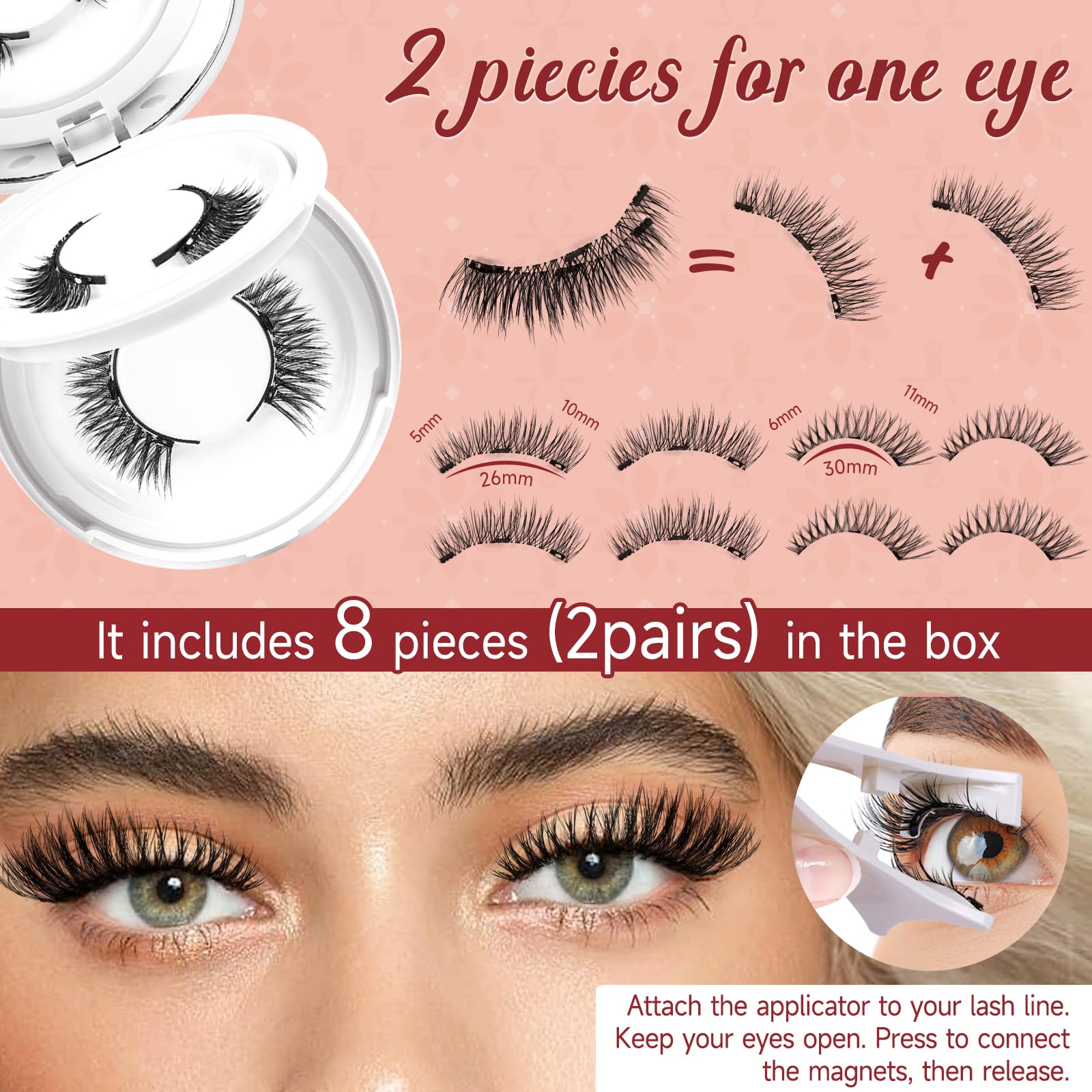 Higu clace Magnetic-Eyelashes with Applicator – 2 Pairs, Natural Look (DJCX-A+C01)