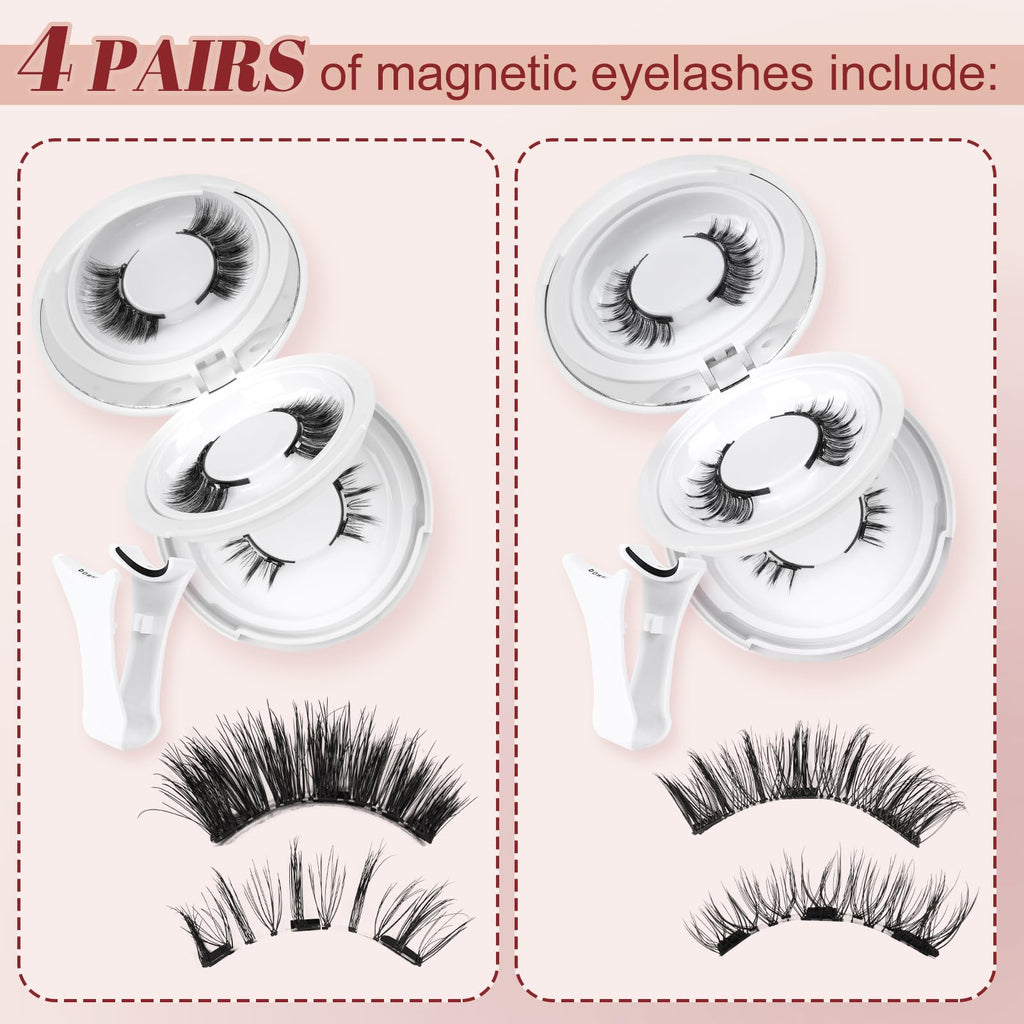 Higu clace Magnetic Eyelashes 4 Pairs with Applicator | Easy Magnetic Lashes Kit