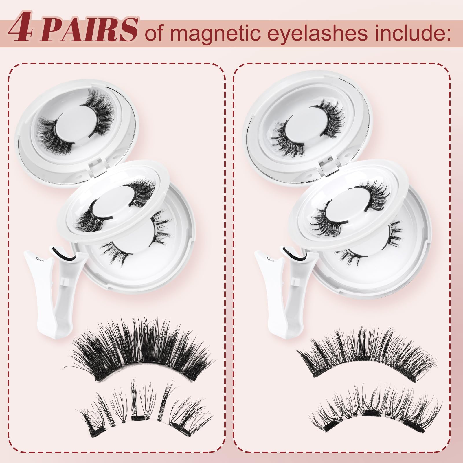 Higu clace Magnetic Eyelashes 4 Pairs with Applicator | Easy Magnetic Lashes Kit