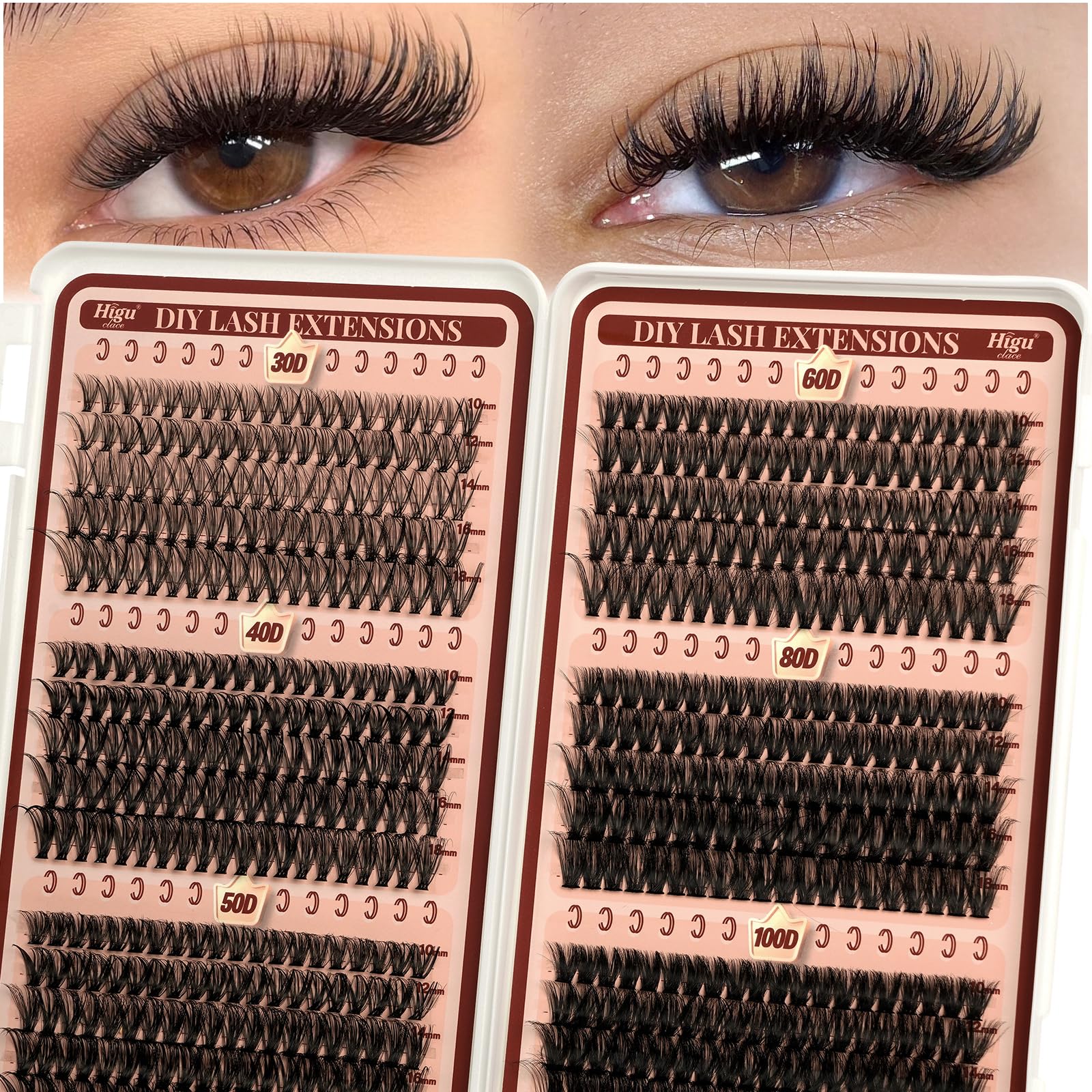 Higu clace Lash Clusters – 600Pcs, 6 Styles, 10-18mm, 30D–100D Wispy DIY Extensions