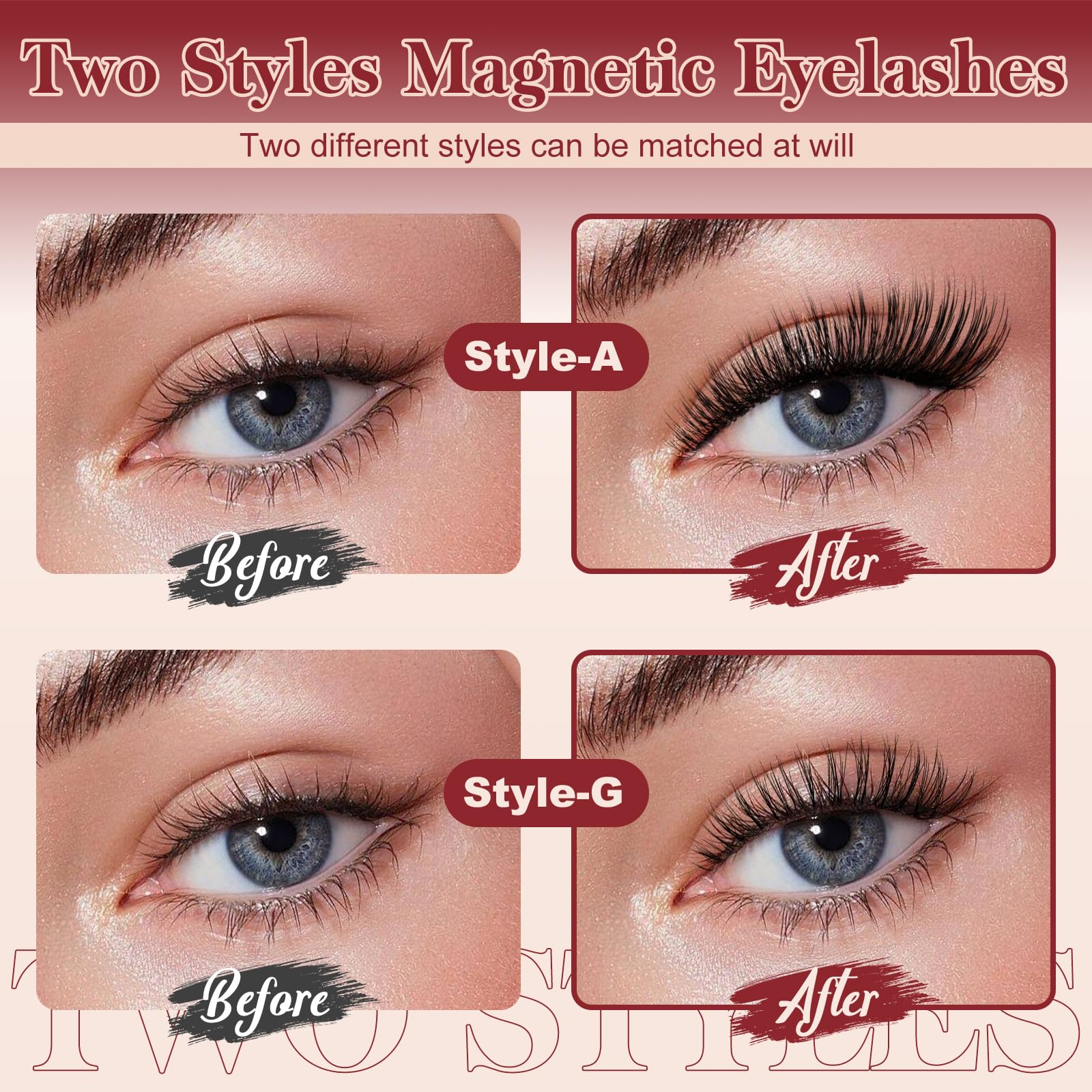 Higu Clace Magnetic Eyelashes with Applicator – 2 Pairs, No Glue Needed, Reusable Magnetic Lashes NZH-A+G