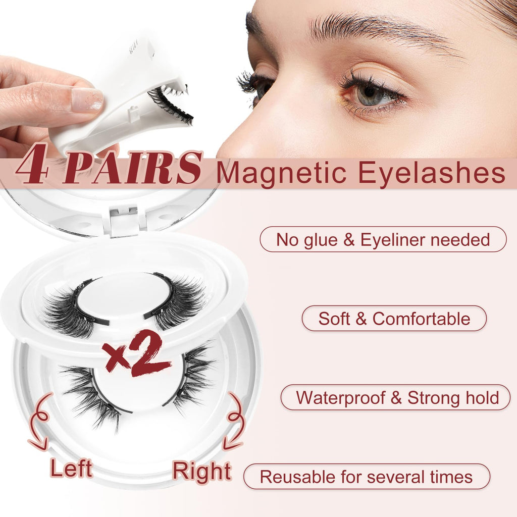 Higu clace Magnetic Eyelashes with Applicator — 4 Pairs, Natural Look