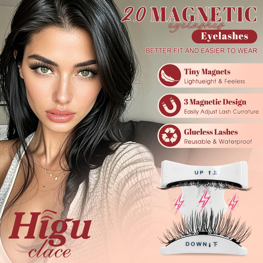 Higu clace Magnetic-Eyelashes with Applicator – 2 Pairs, Natural Look (DJCX-A+C01)