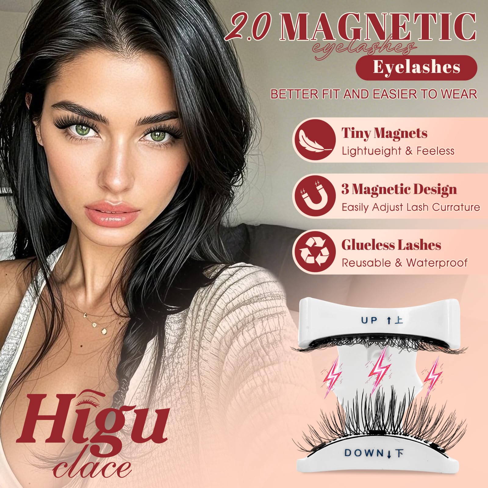 Higu clace Magnetic-Eyelashes with Applicator – 2 Pairs, Natural Look (DJCX-A+C01)