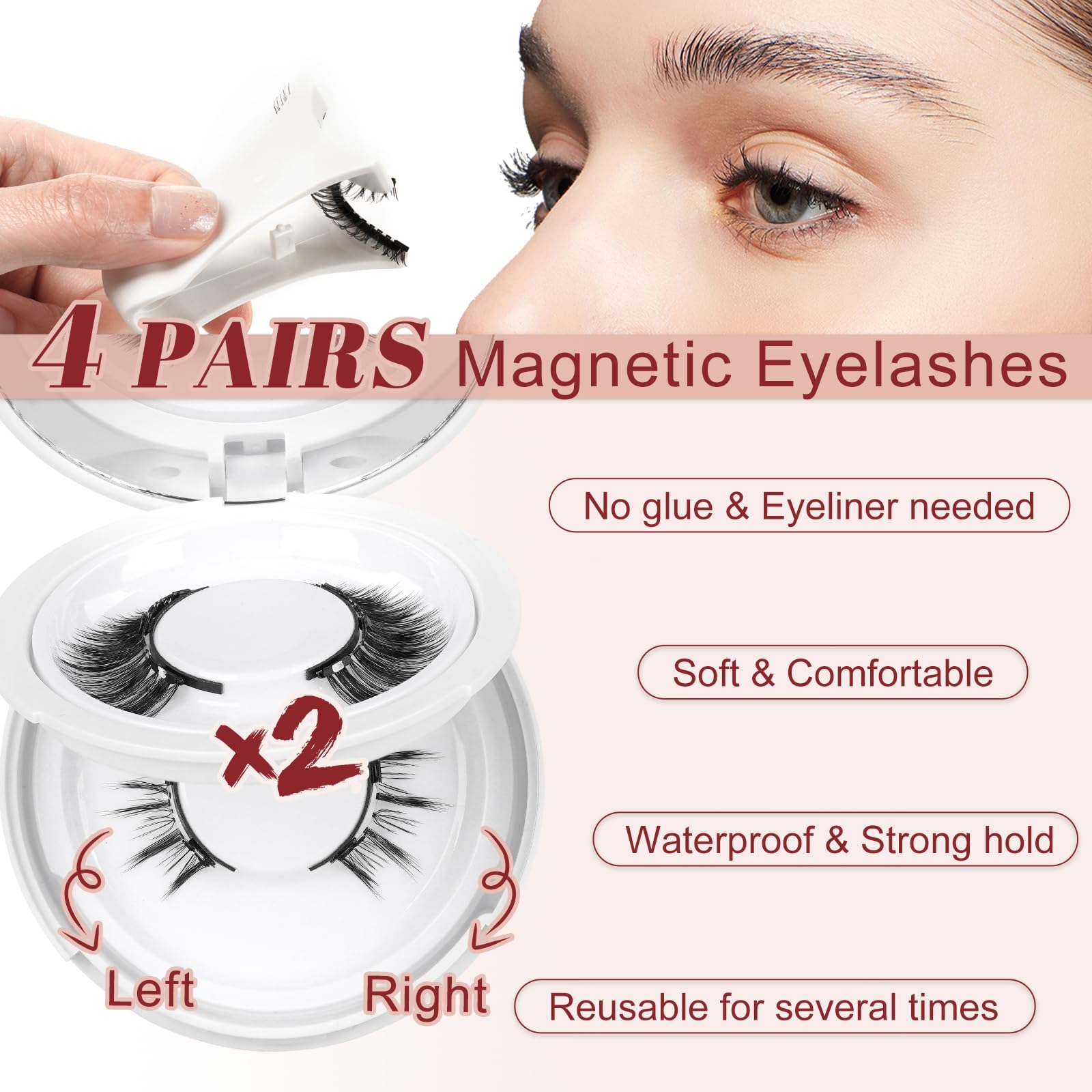 Higu clace Magnetic Eyelashes 4 Pairs with Applicator | Easy Magnetic Lashes Kit