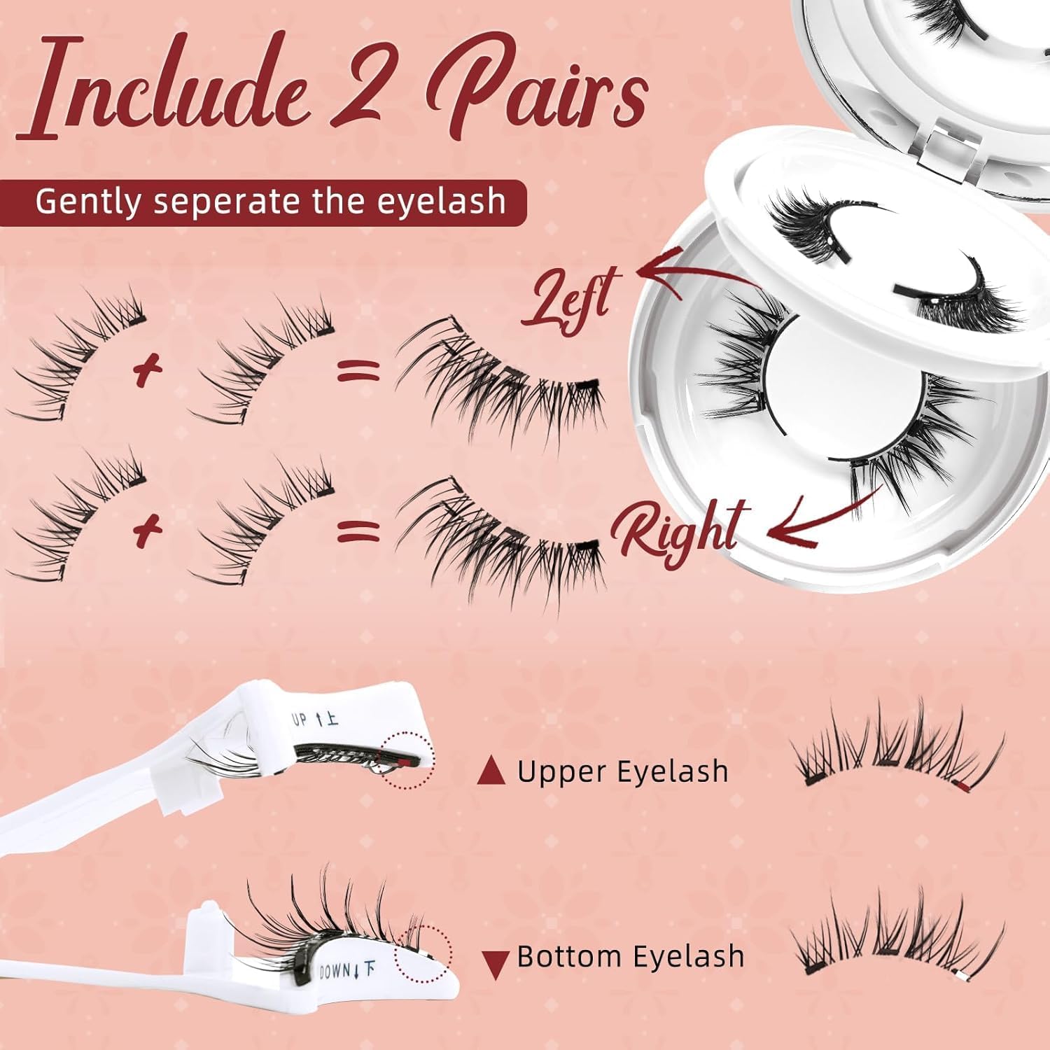 Higu clace Magnetic Eyelashes with Applicator – 2 Pairs, No Glue, Easy Magnetic Lash Kit