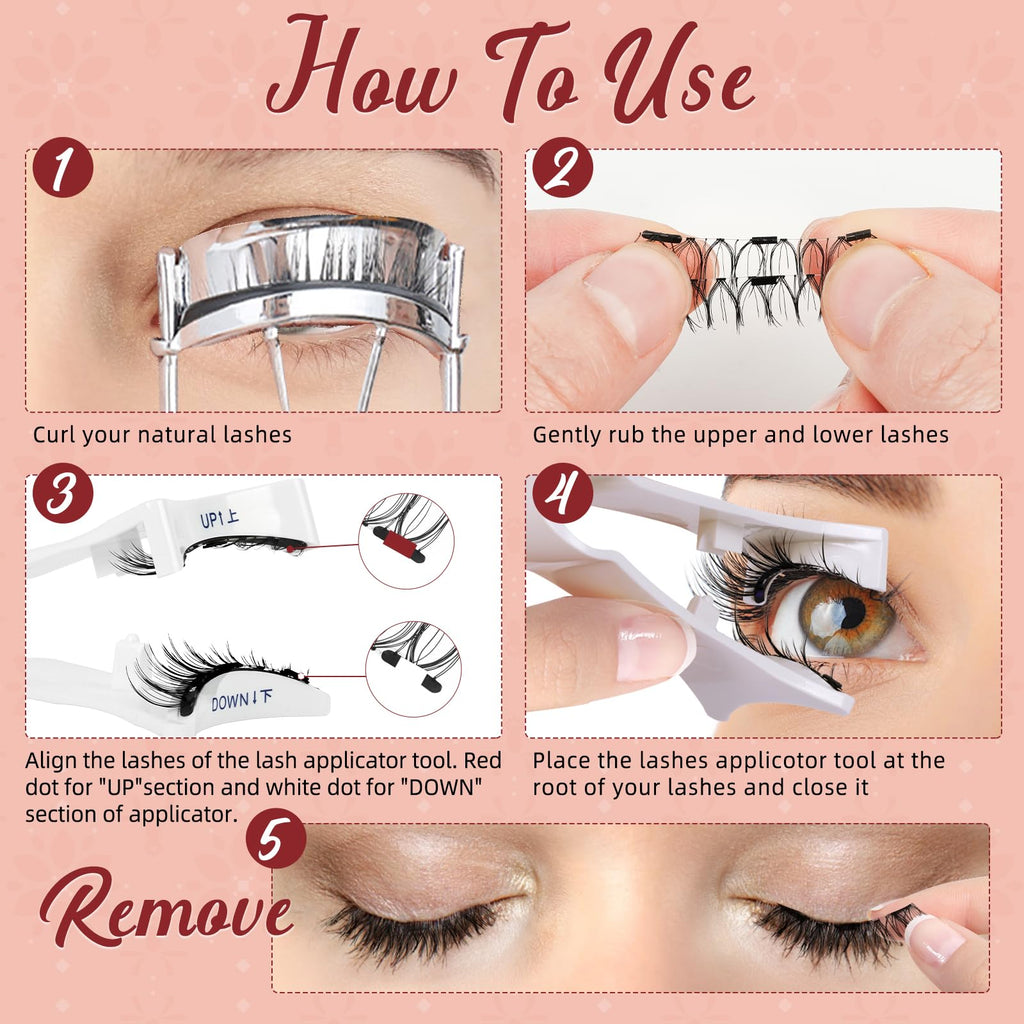 Higu clace Magnetic Eyelashes with Applicator — 4 Pairs, Natural Look