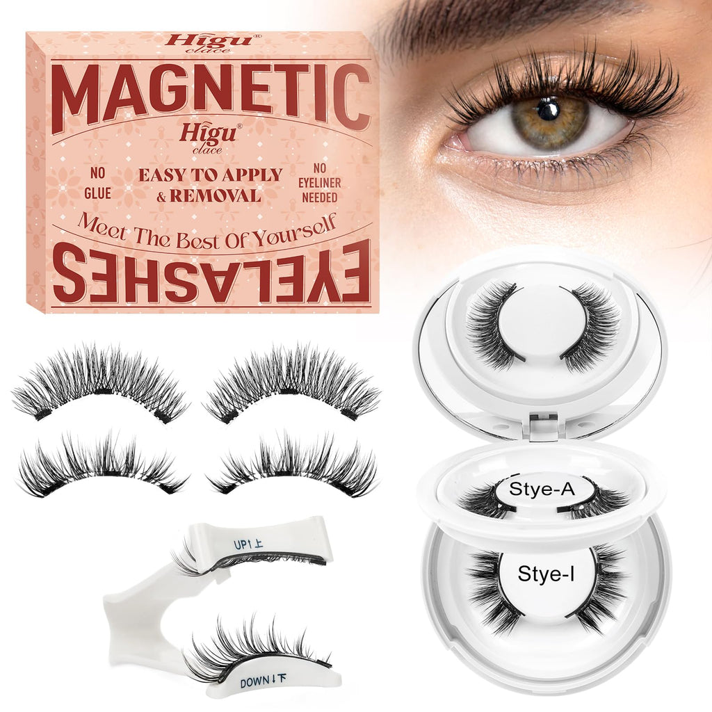 Higu clace Magnetic-Eyelashes: 2 Pairs with Applicator, No Glue, Natural Look