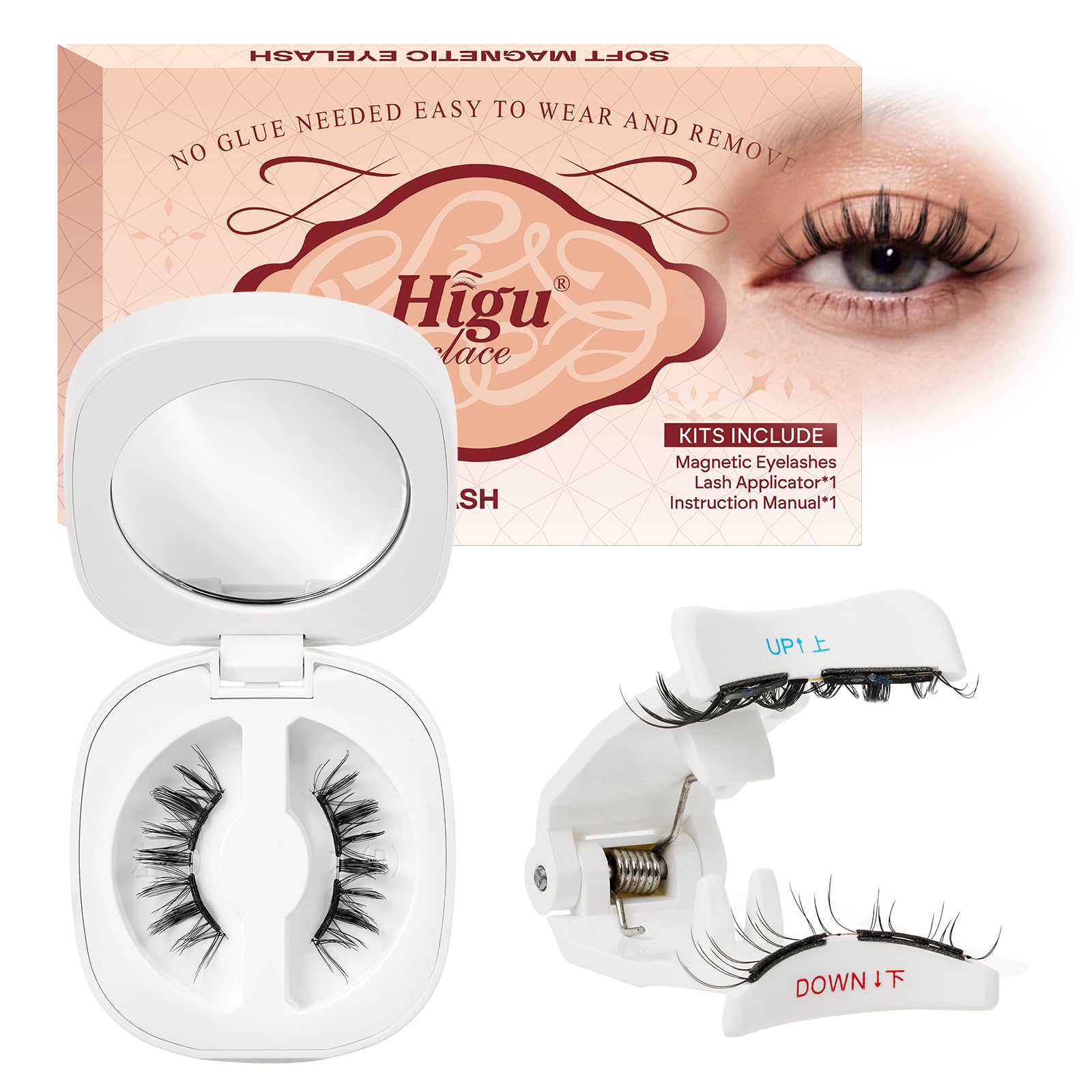 Higu clace Magnetic Eyelashes Kit – Glue-Free, Reusable Manga Lashes with Applicator (GD-Soft-RC-C)