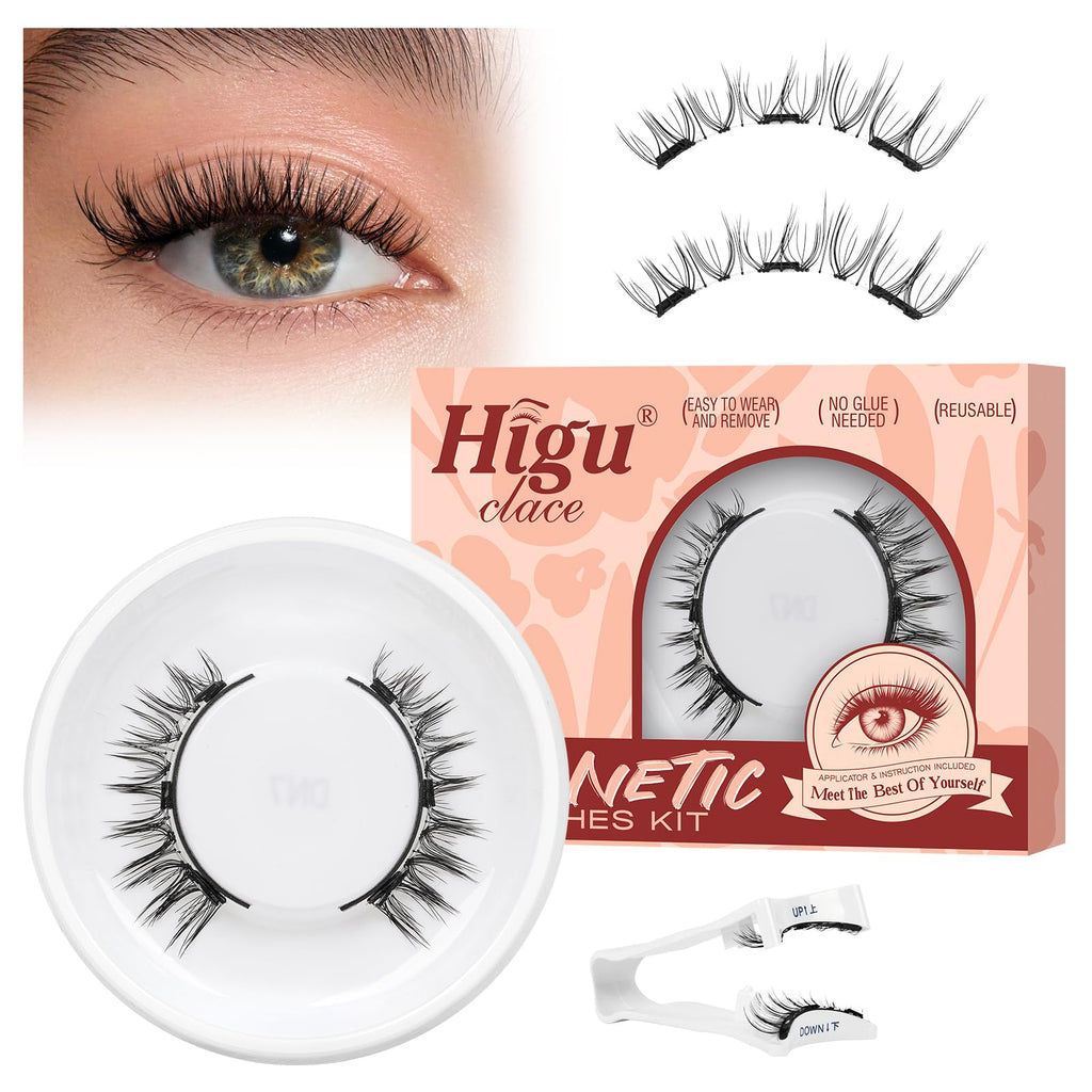 Higu clace Magnetic Eyelashes with Applicator – No Glue Needed, 1 Pair Reusable (XTY-N01)