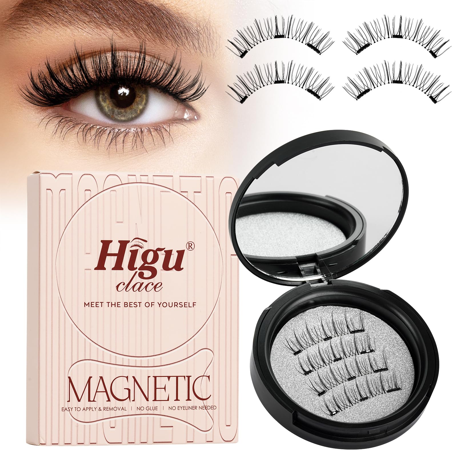 Higu Clace Magnetic Eyelashes – No Glue, Easy Wear with Applicator (Style A)