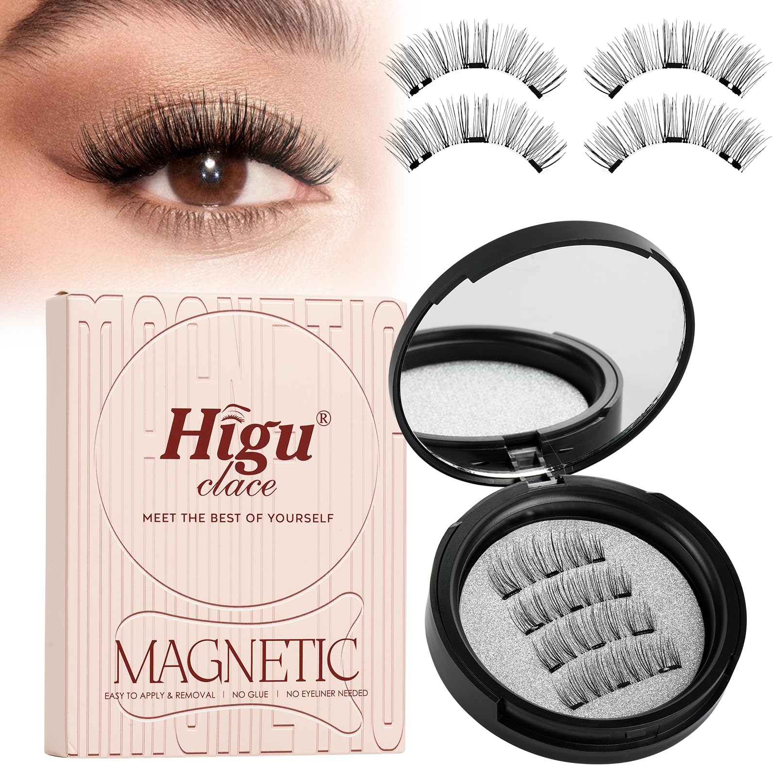 Higu Clace Magnetic Eyelashes – Style B | No Glue Needed, Reusable with Applicator