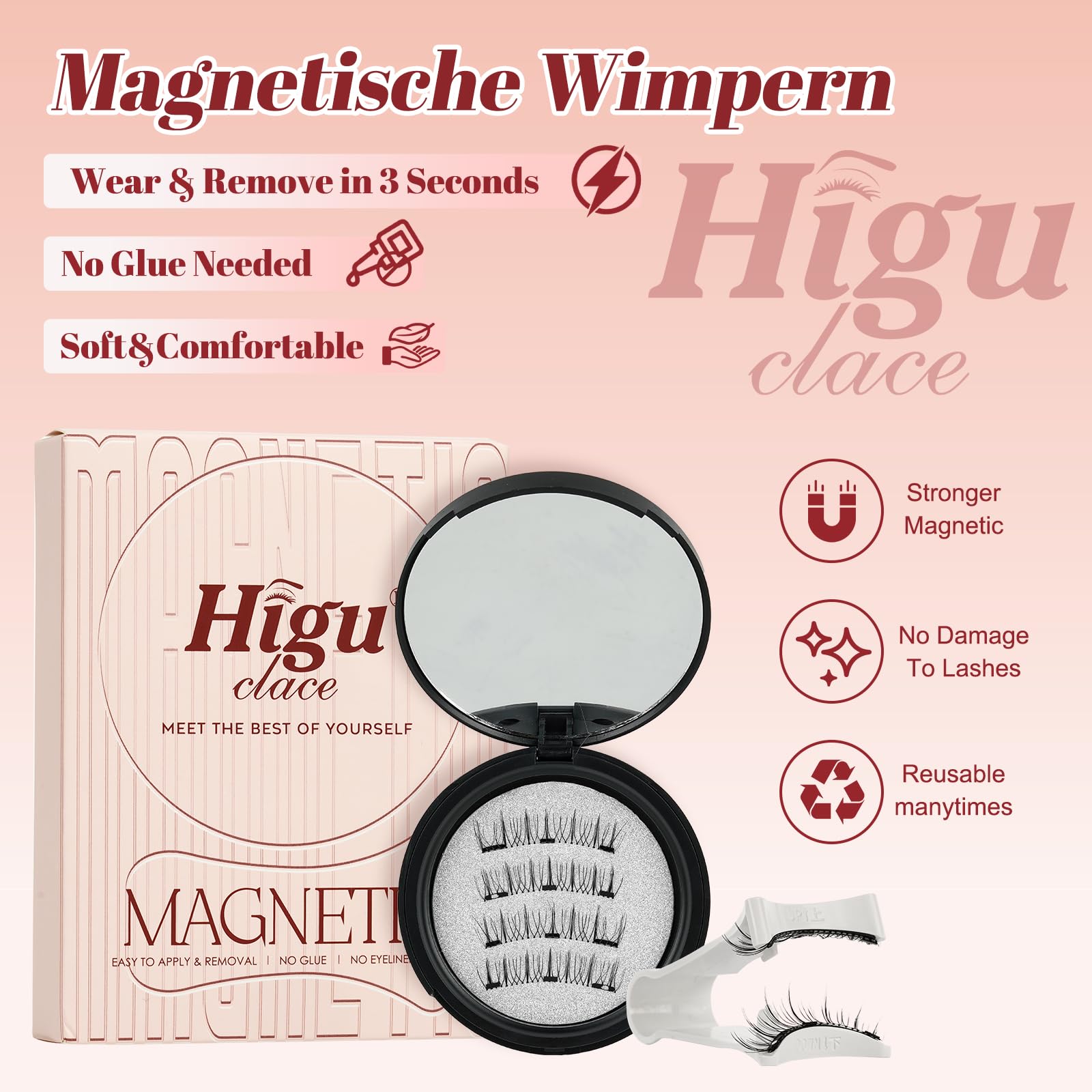Higu Clace Magnetic Eyelashes – No Glue, Easy Wear with Applicator (Style A)