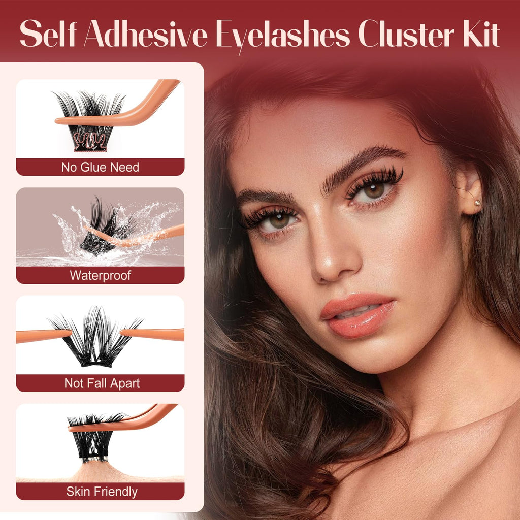Higu Clace Self-Adhesive Eyelashes Kit – Pre-Glued Clusters 10-16mm