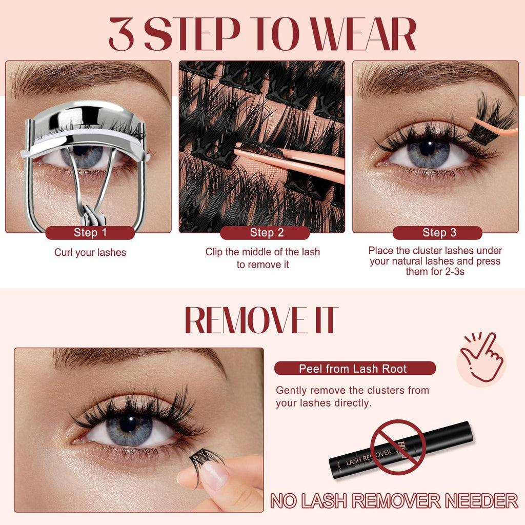 Higu Clace Self-Adhesive Eyelashes Kit – Pre-Glued Clusters 10-16mm
