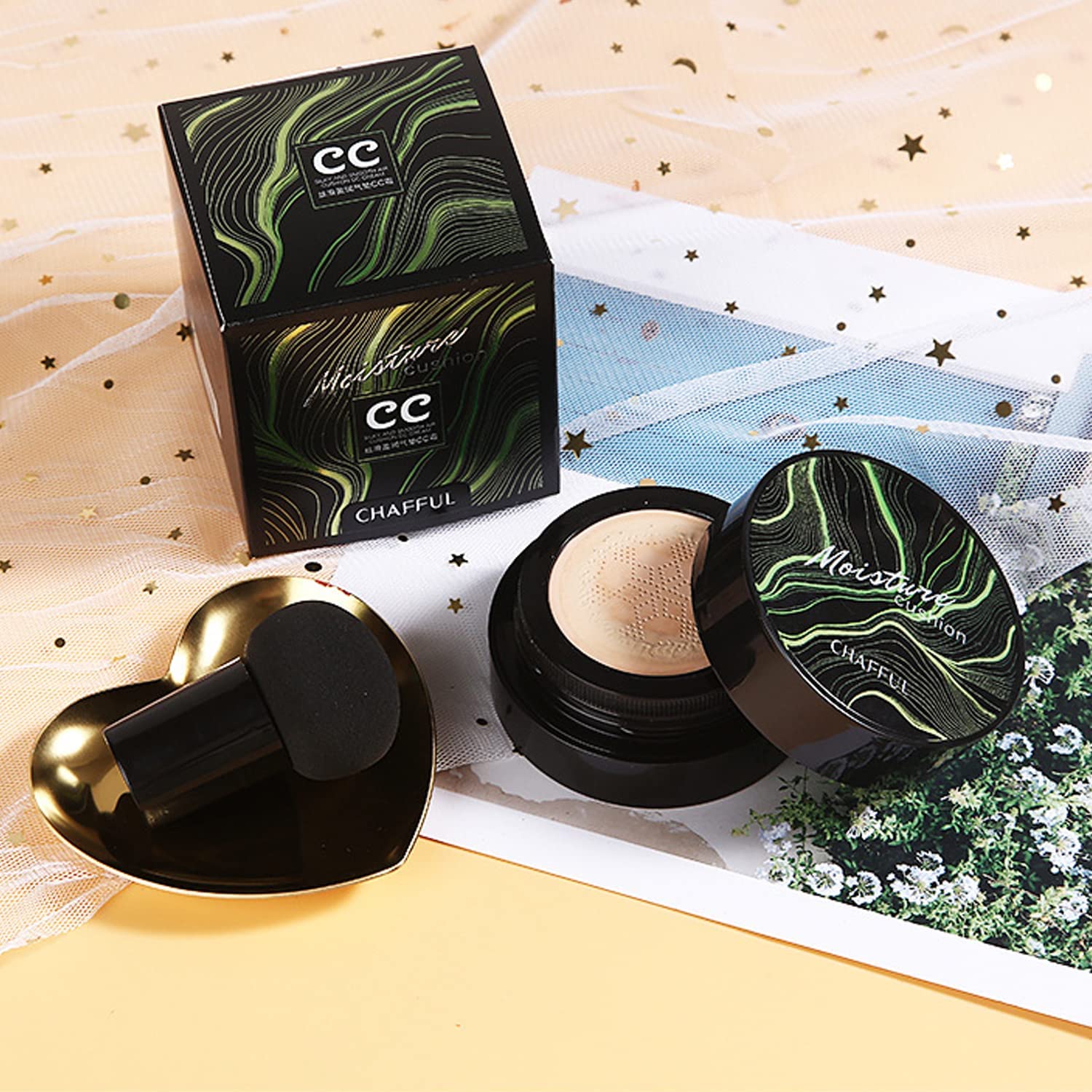 Hilareco Air Cushion CC Cream – PHOERA CC+ Cream SPF25, Hydrating Serum, Primer & Kabuki Brush Set